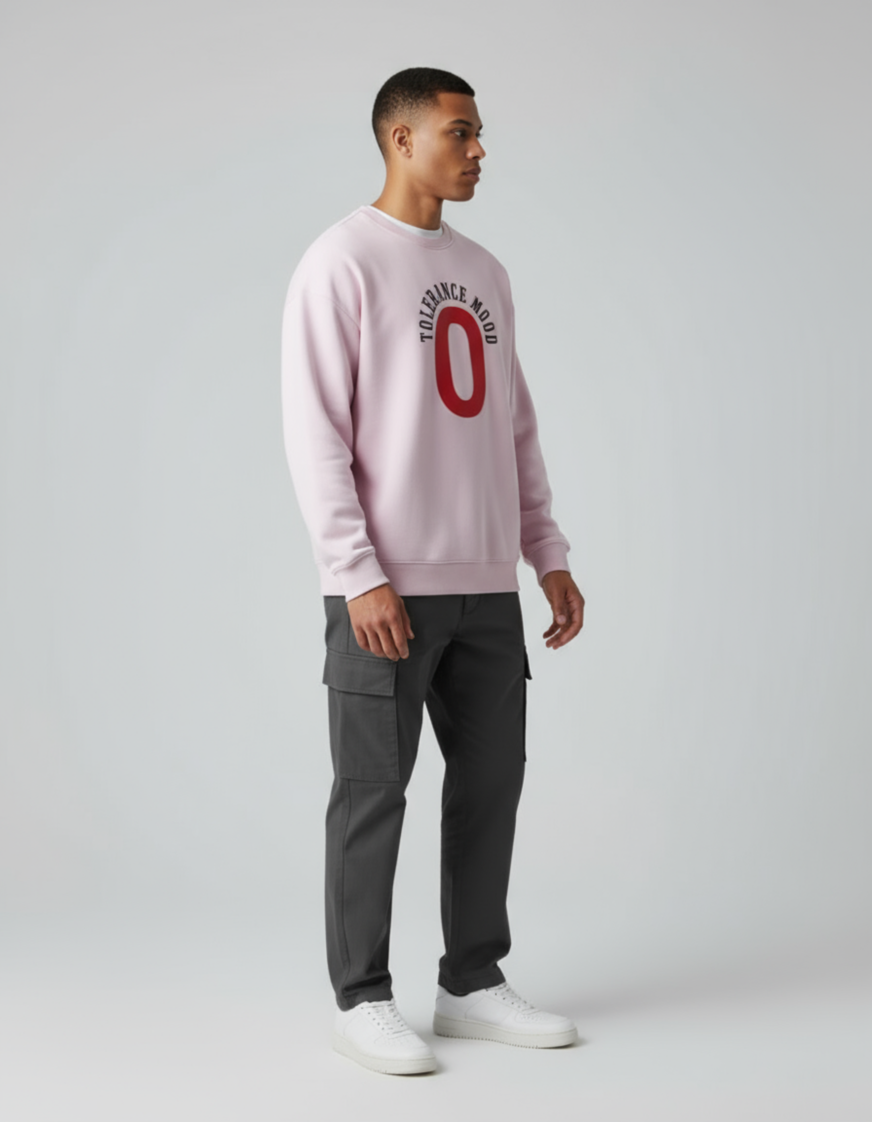 Light Pink 0 Tolerance Mood Typography Oversized Sweatshirt