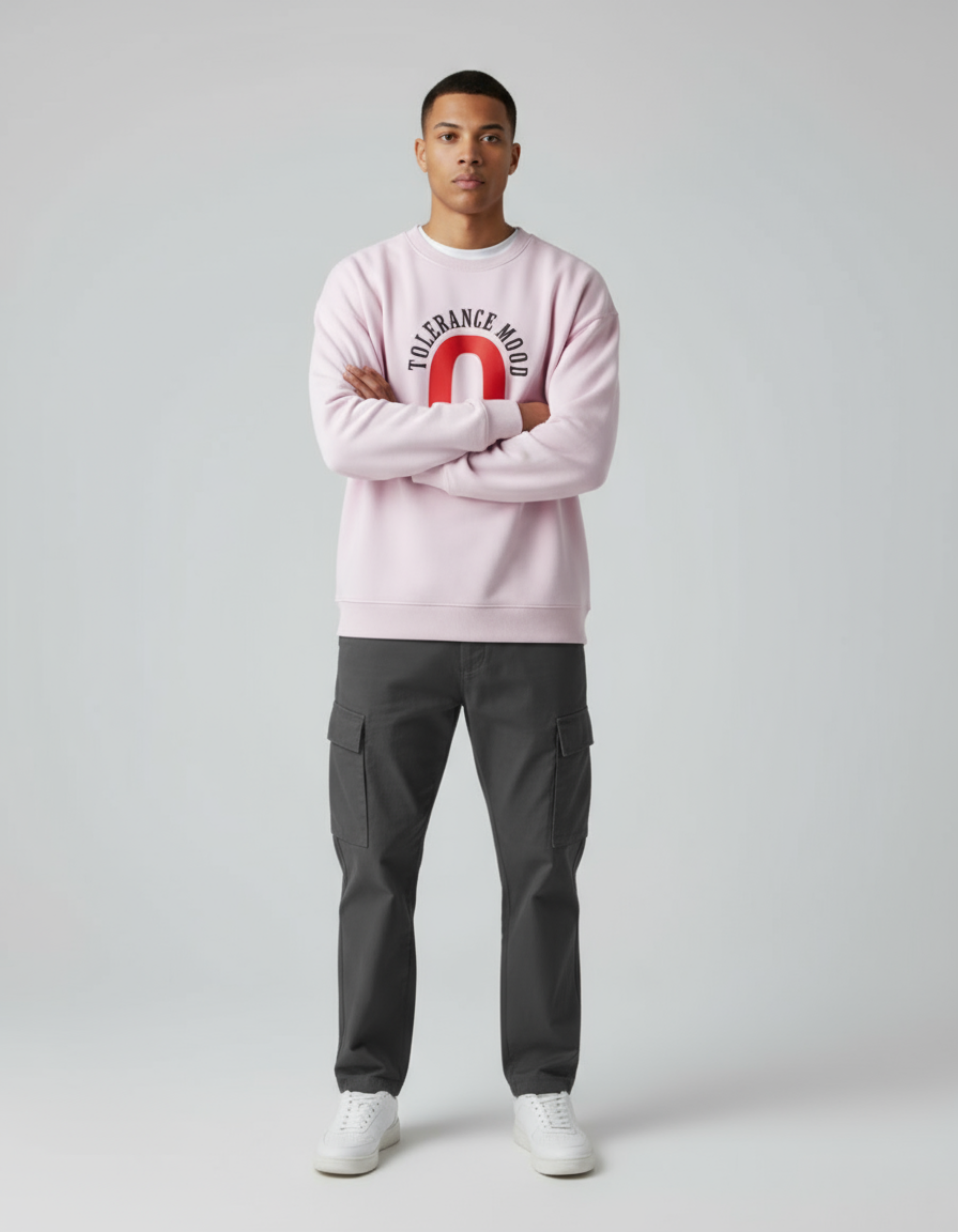 Light Pink 0 Tolerance Mood Typography Oversized Sweatshirt