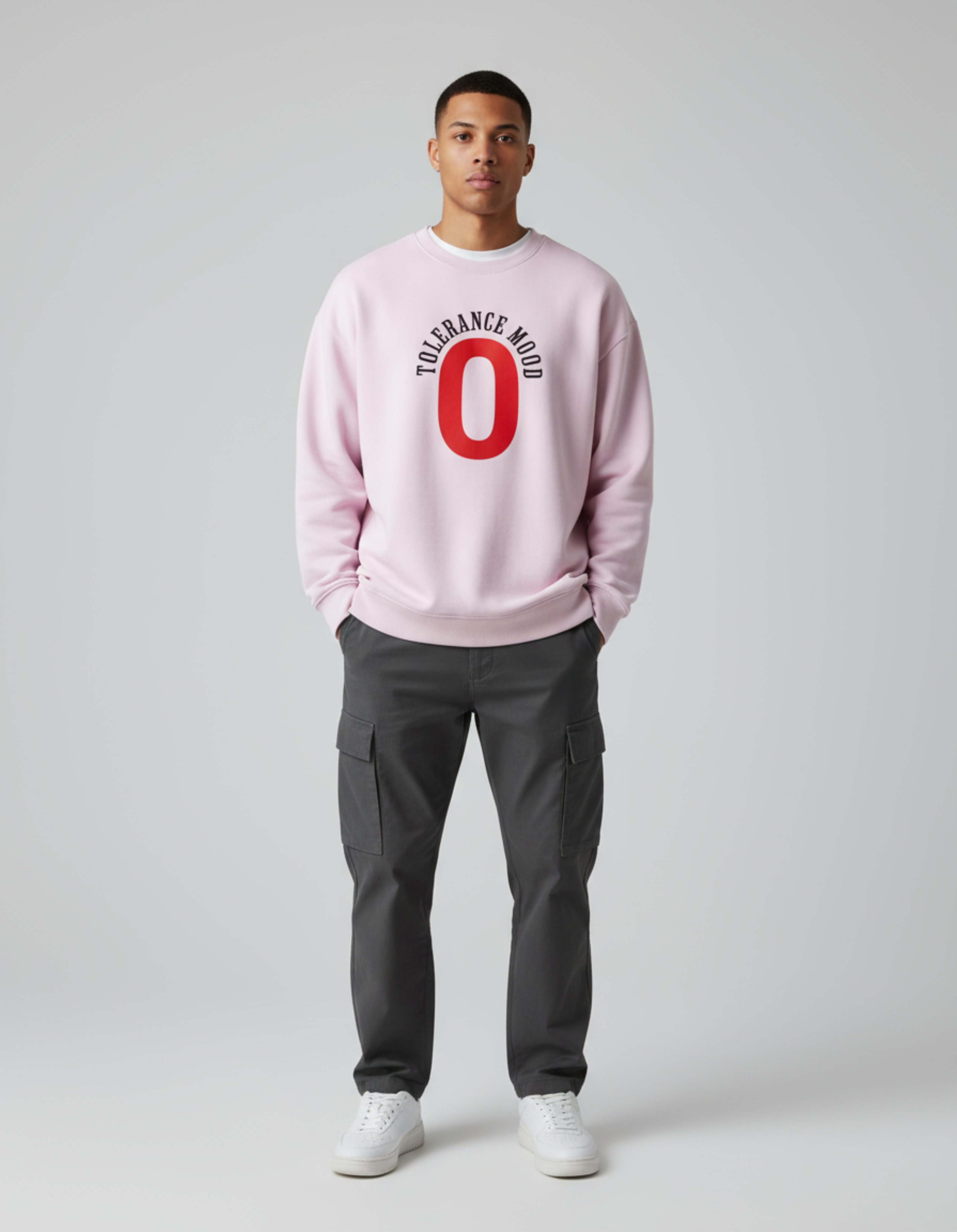 Light Pink 0 Tolerance Mood Typography Oversized Sweatshirt