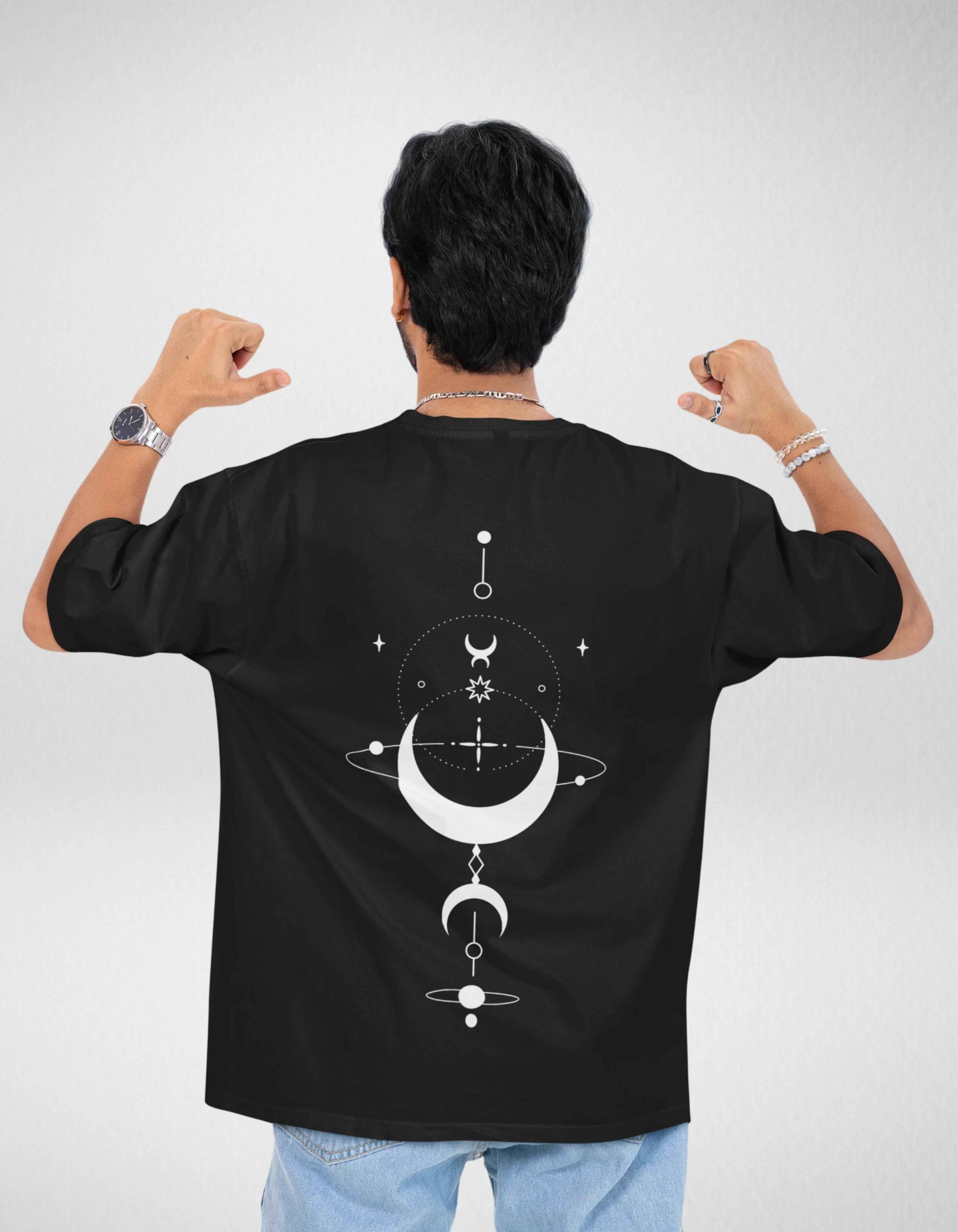 Black Celestial Oversized Printed T-Shirt