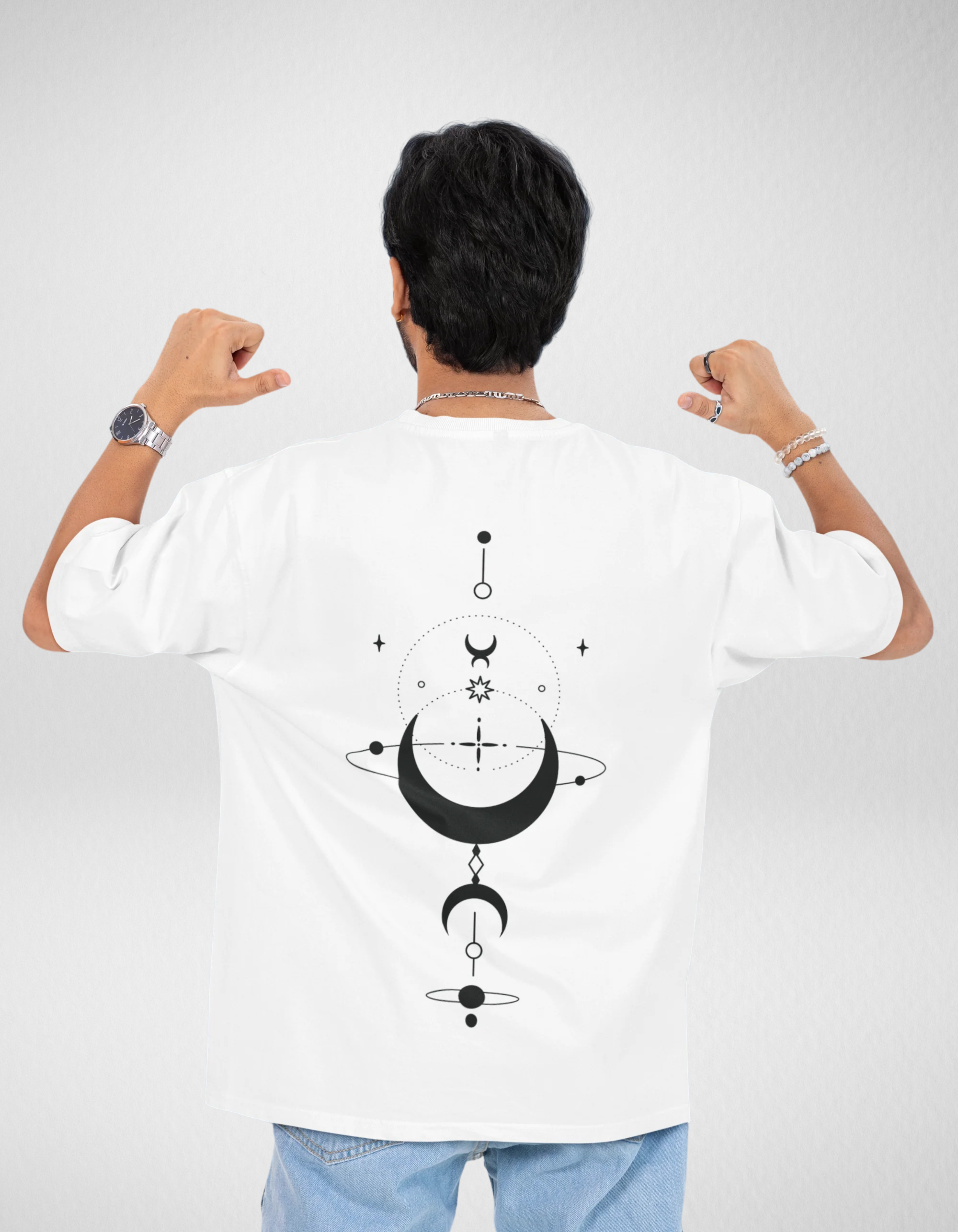 White Celestial Oversized Printed T-Shirt