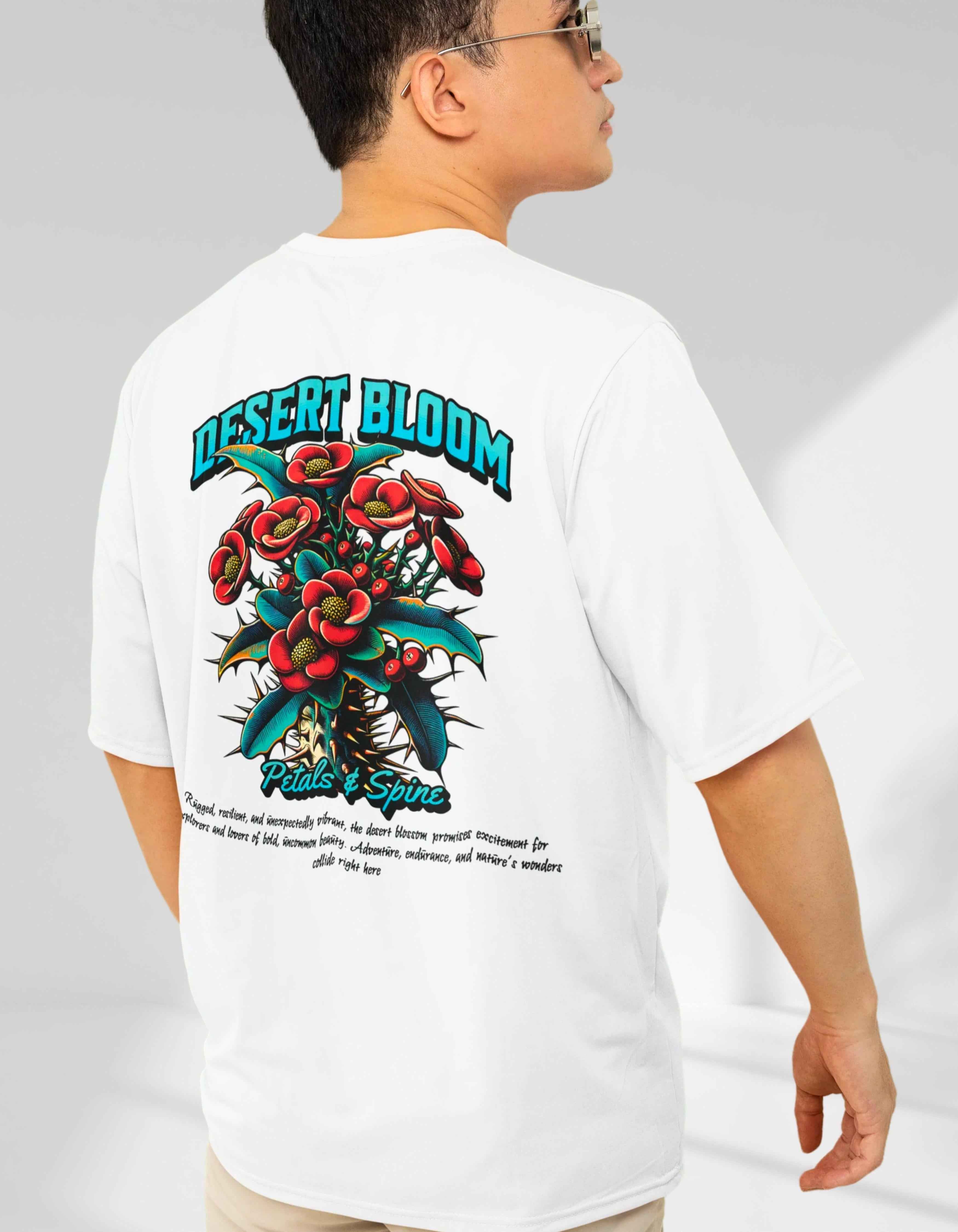 White Desert Bloom Oversized Printed T-Shirt