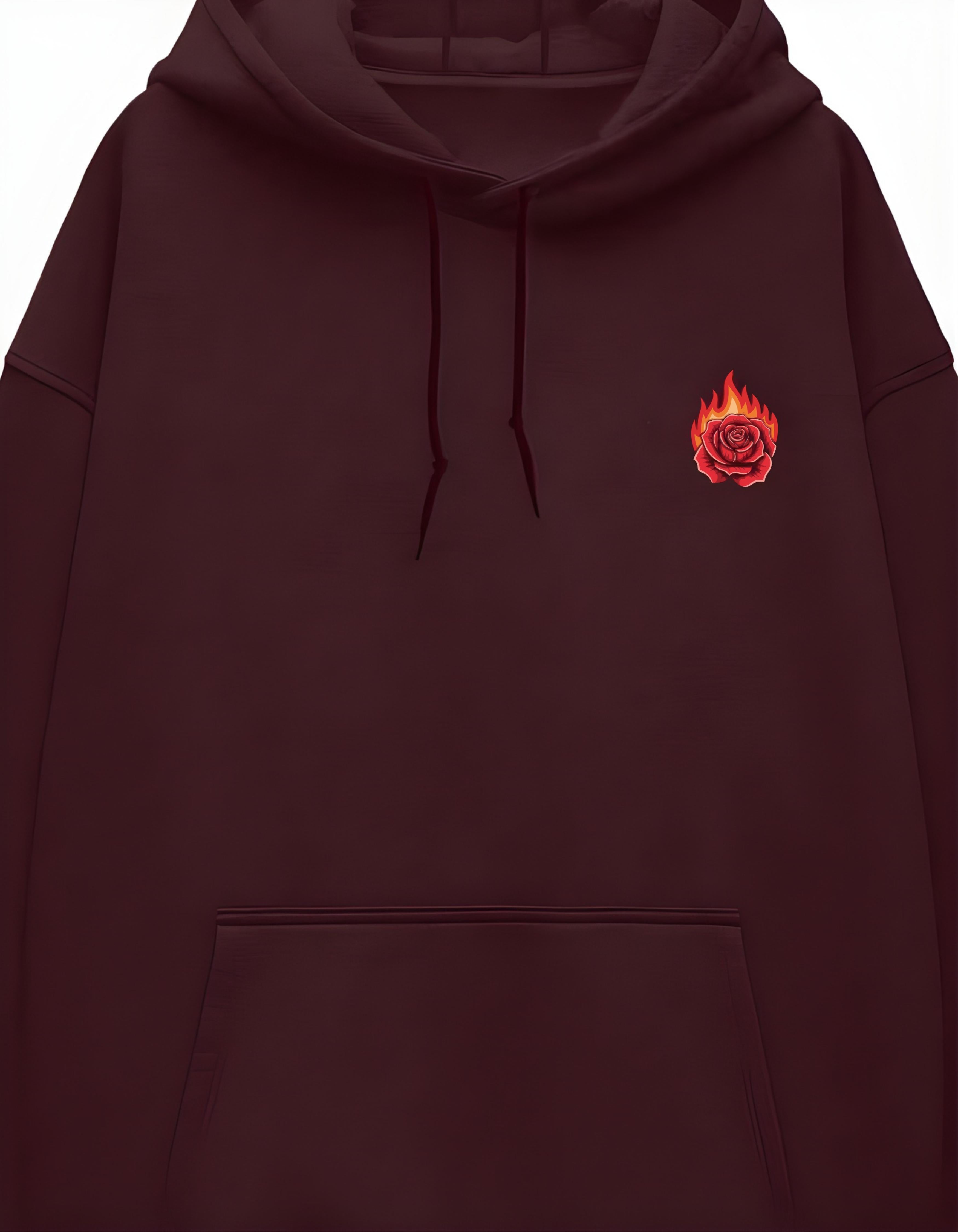Maroon Rosefire Printed Oversized Hoodie