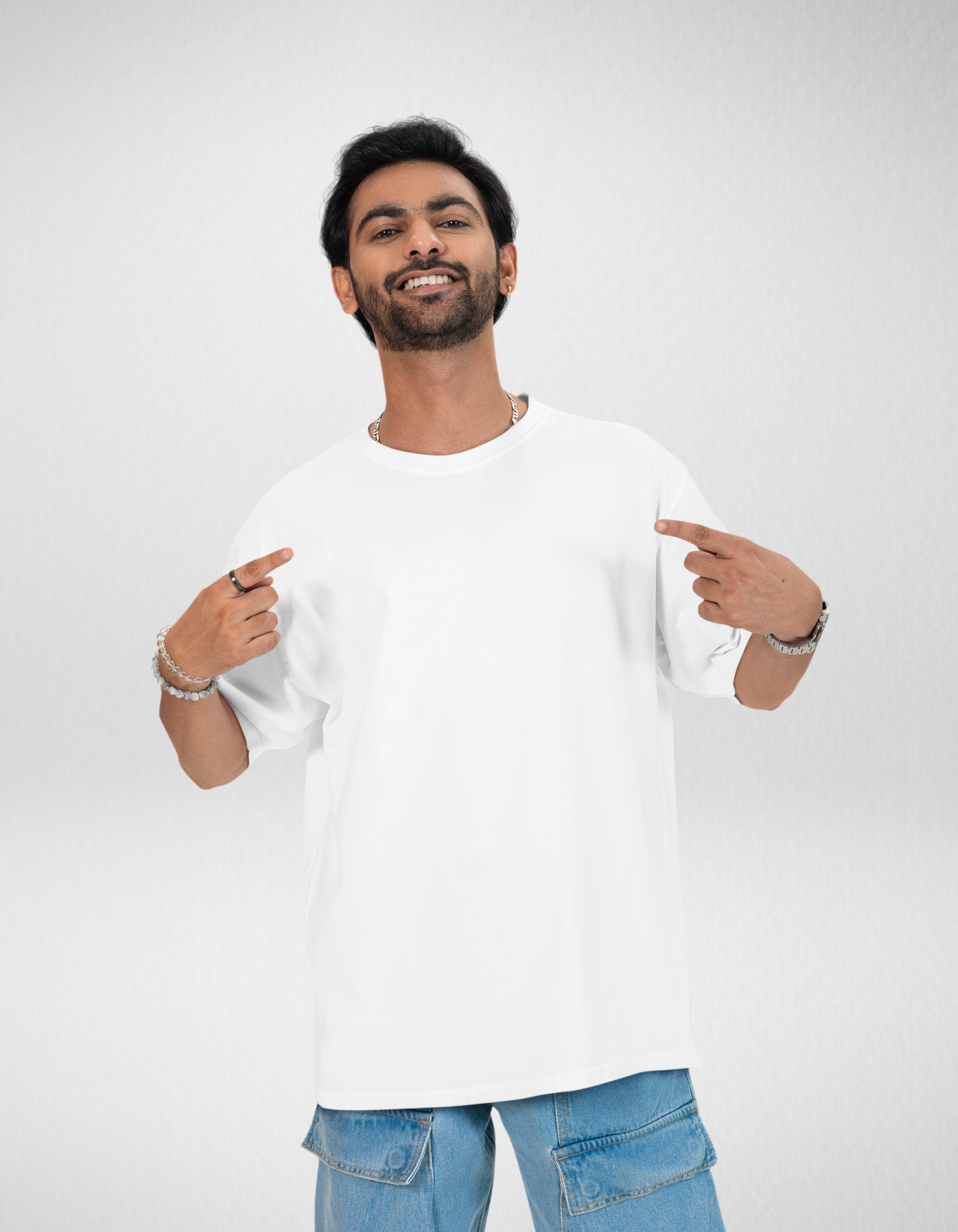 White Celestial Oversized Printed T-Shirt