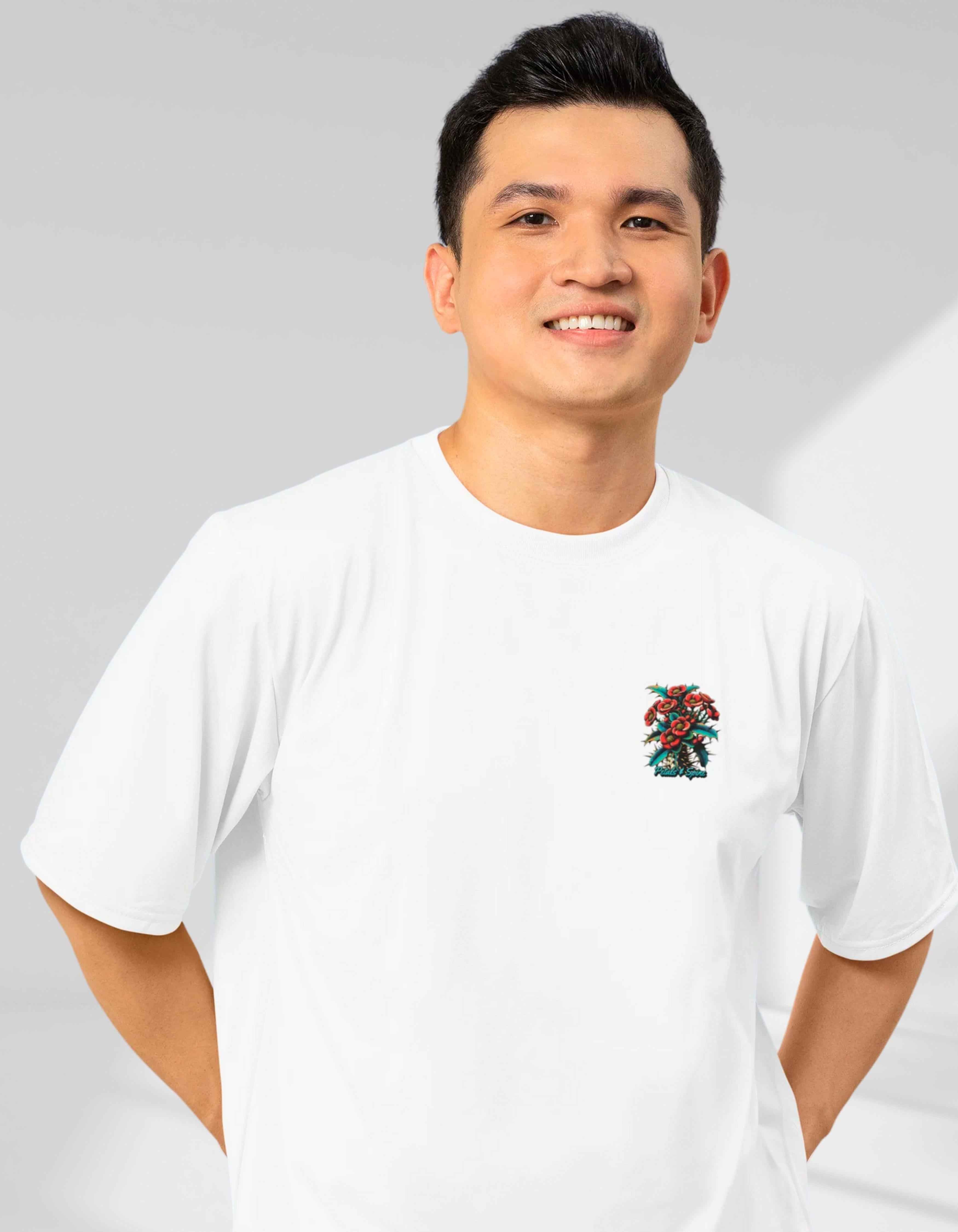 White Desert Bloom Oversized Printed T-Shirt