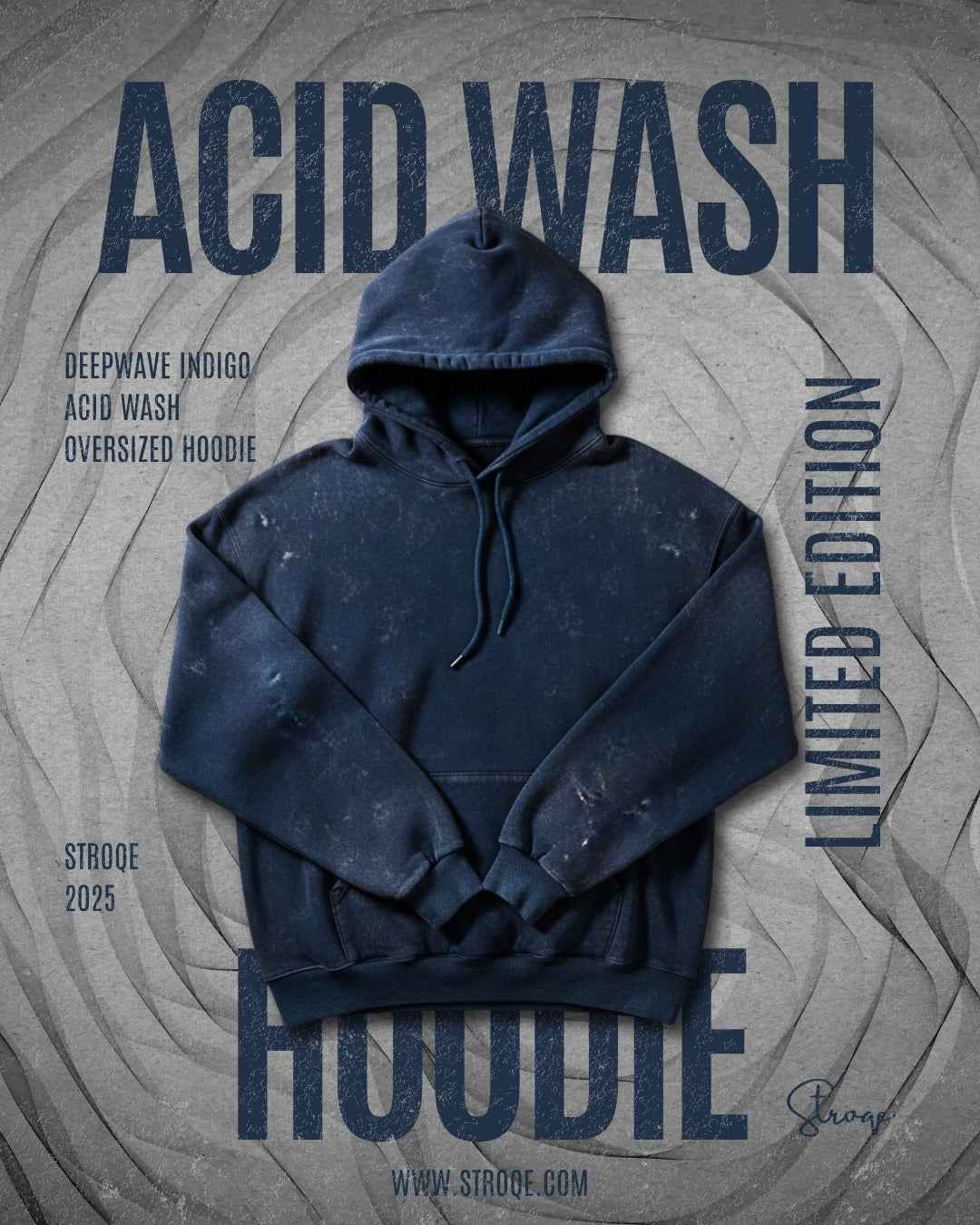 Deepwave Indigo Oversized Acid Wash Hoodie