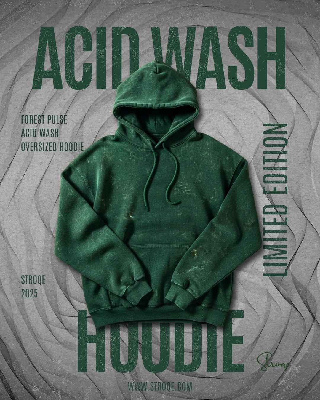 Forest Pulse Oversized Acid Wash Hoodie