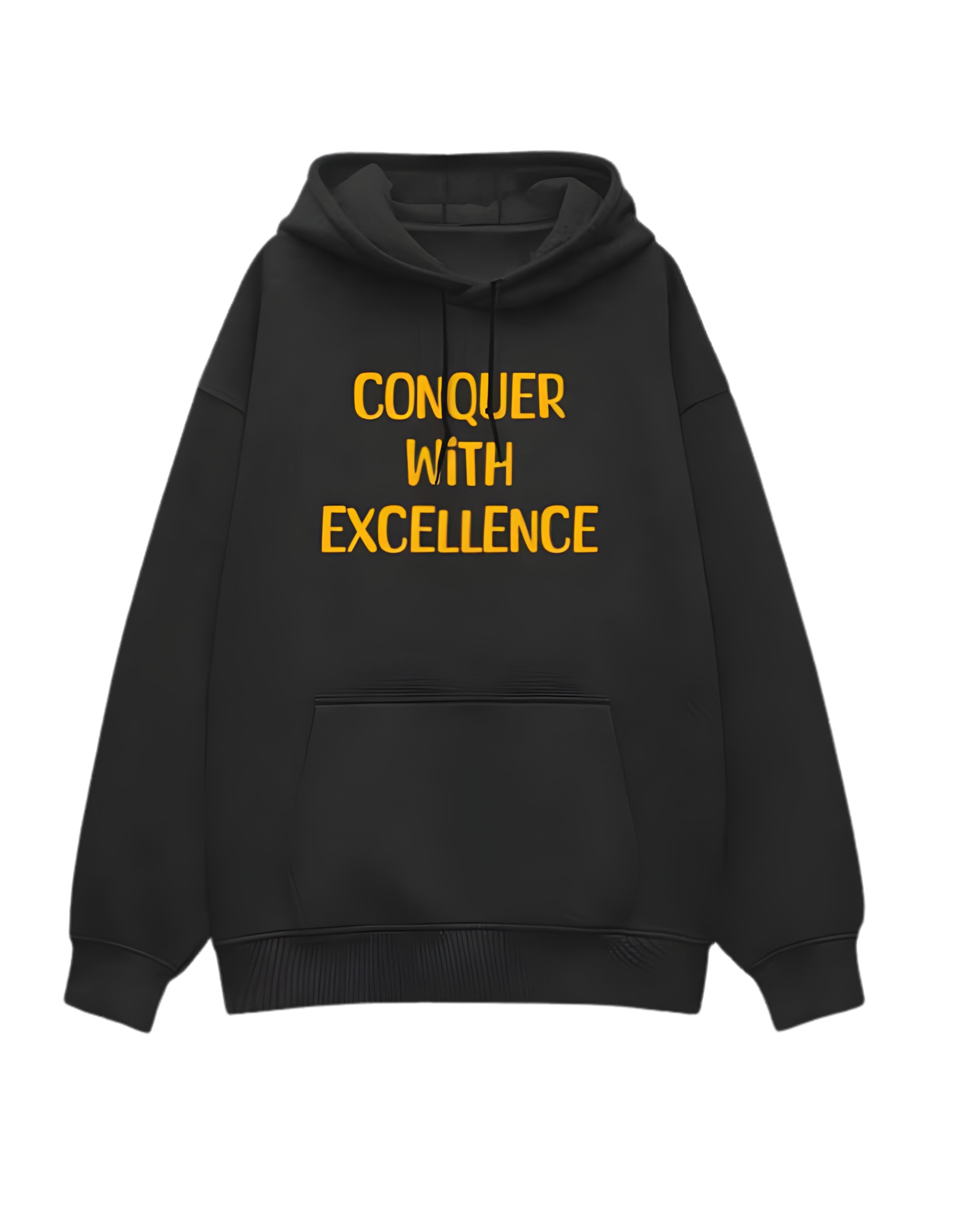 Black Conquer with Excellence Typography Oversized Hoodie