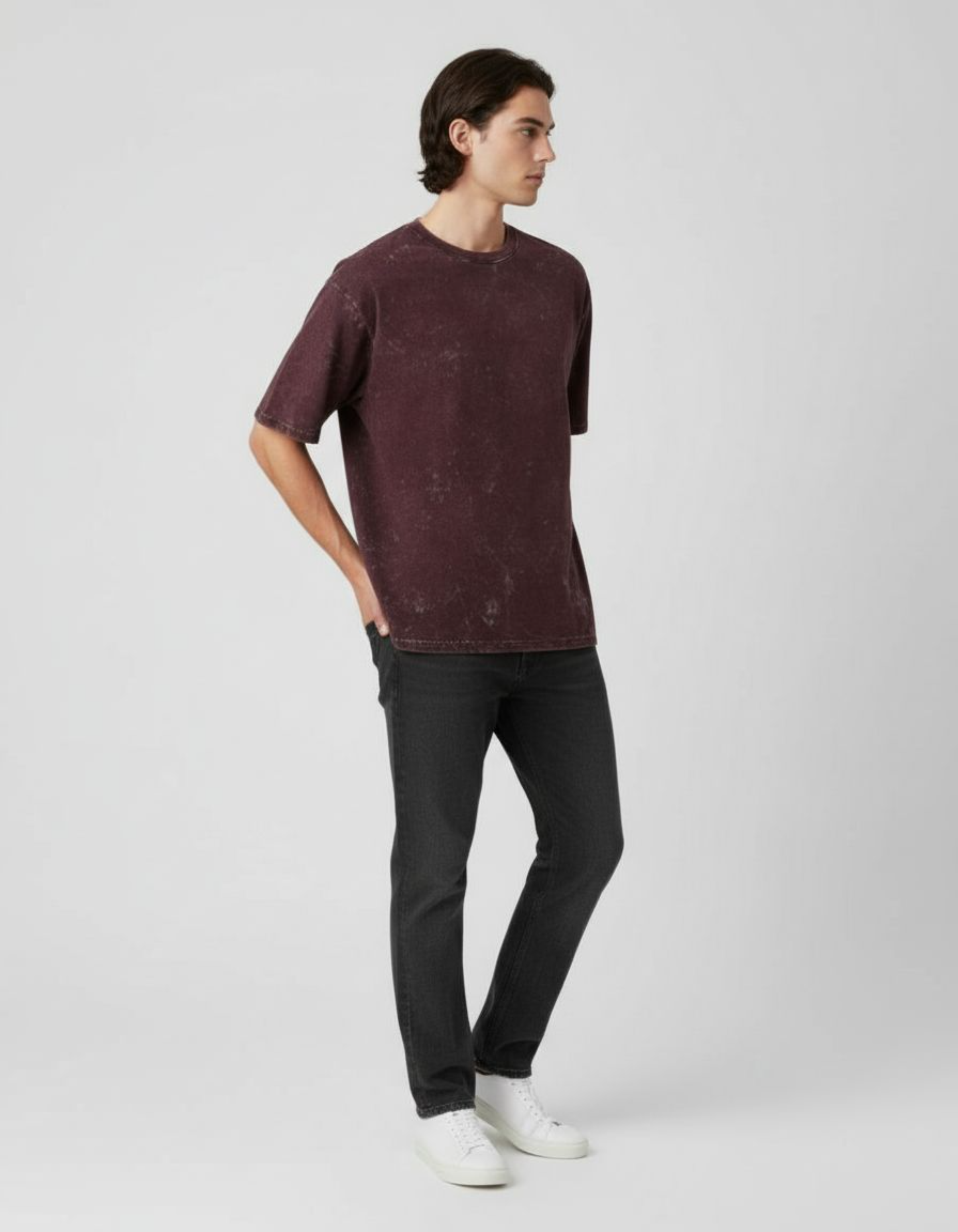 Plain Maroon Oversized Acid Washed T-Shirt