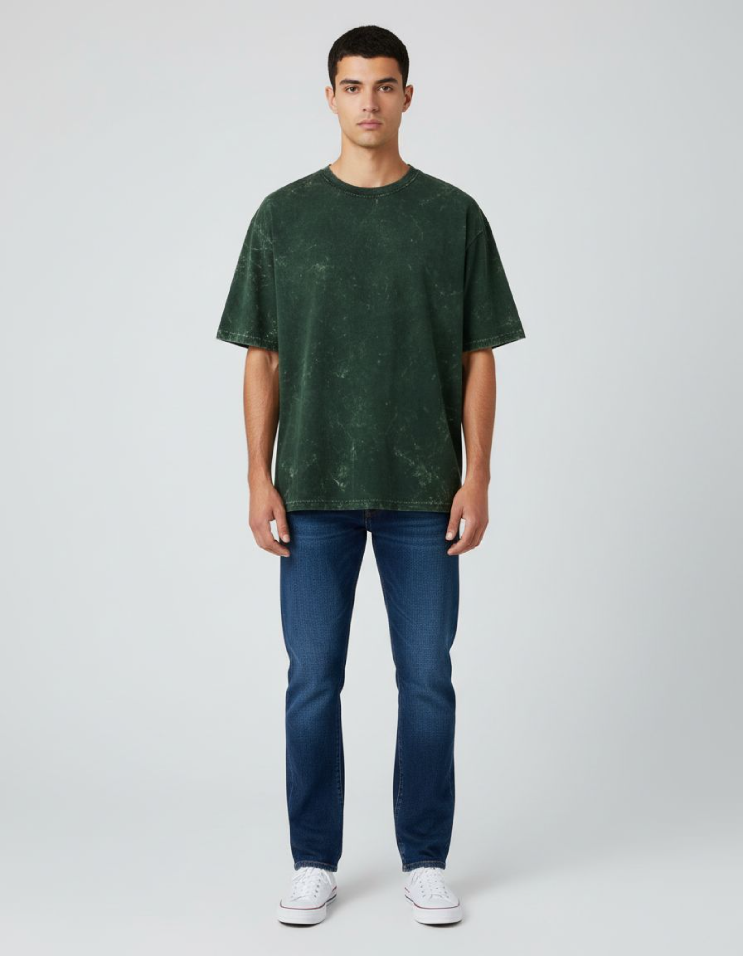 Plain Bottle Green Oversized Acid Washed T-Shirt