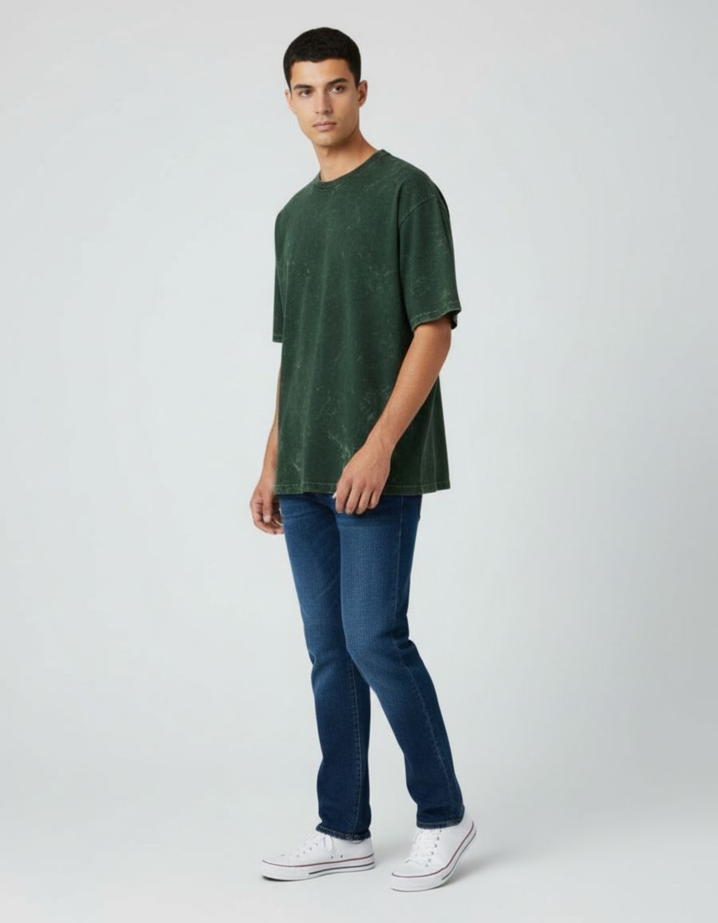 Plain Bottle Green Oversized Acid Washed T-Shirt