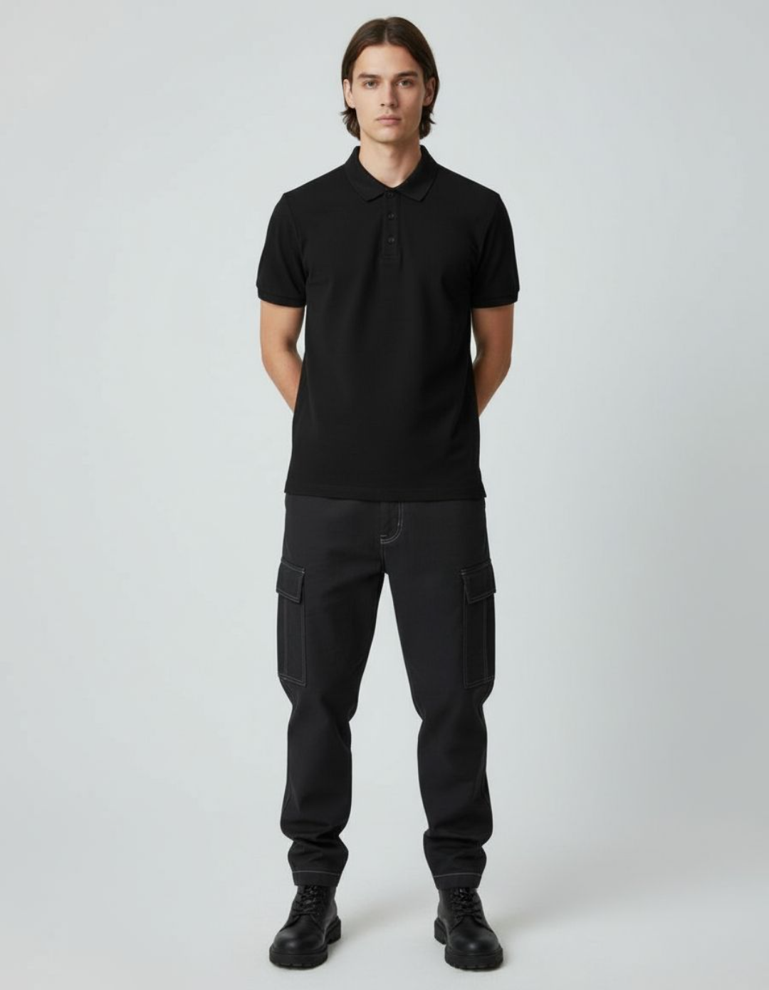 Solid Black Regular Fit Polo T-Shirt