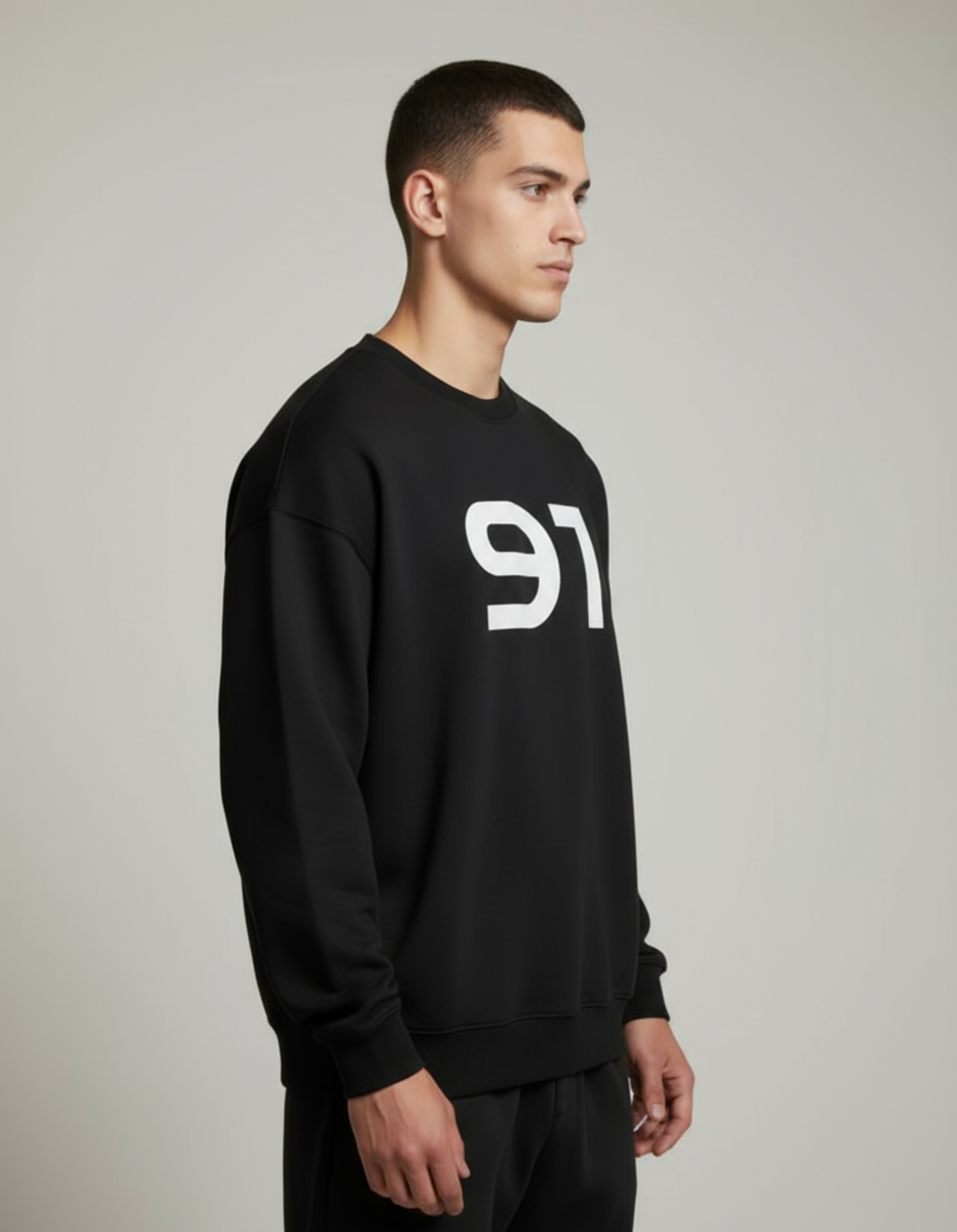 Black 91 Typography Oversized Sweatshirt