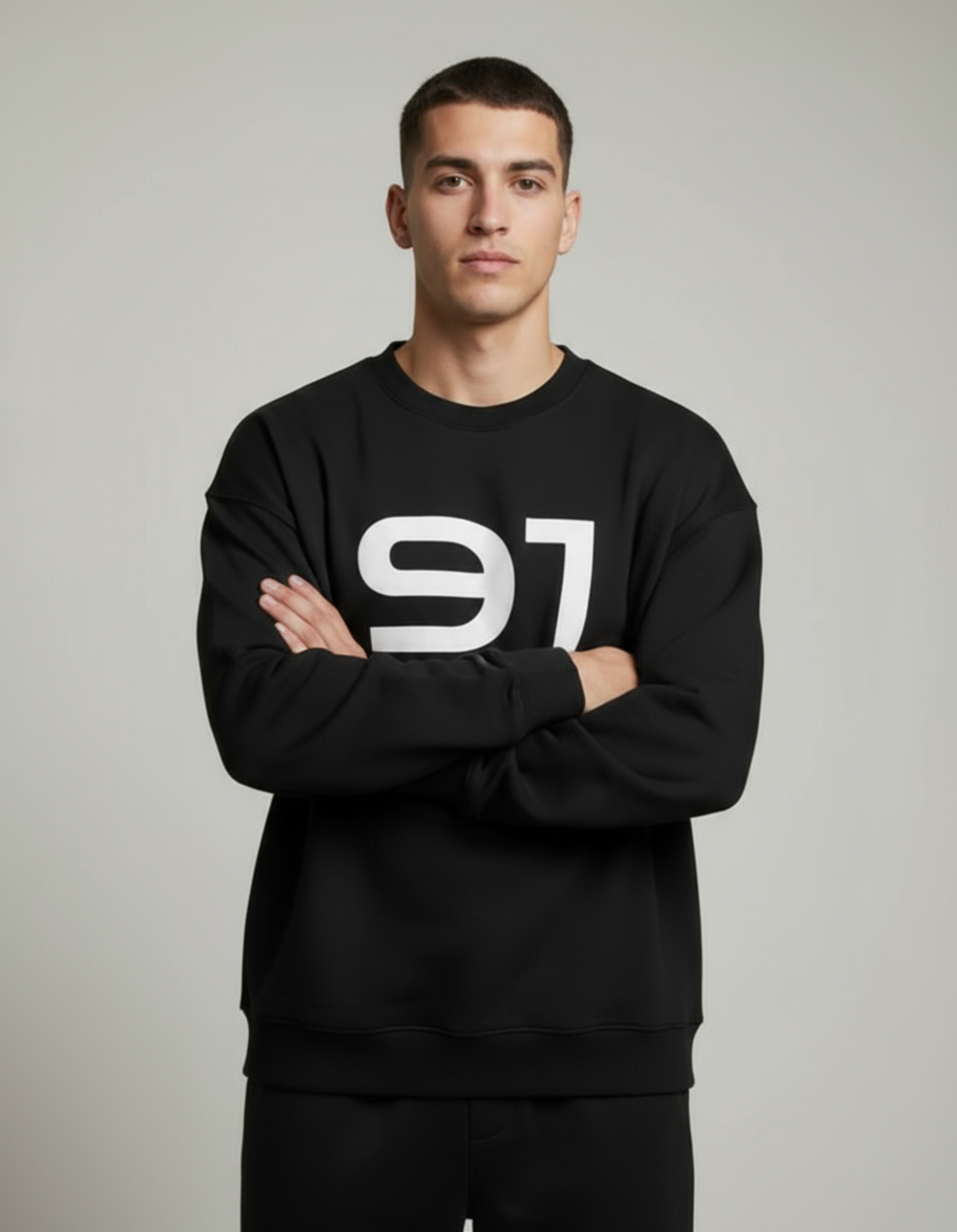 Black 91 Typography Oversized Sweatshirt