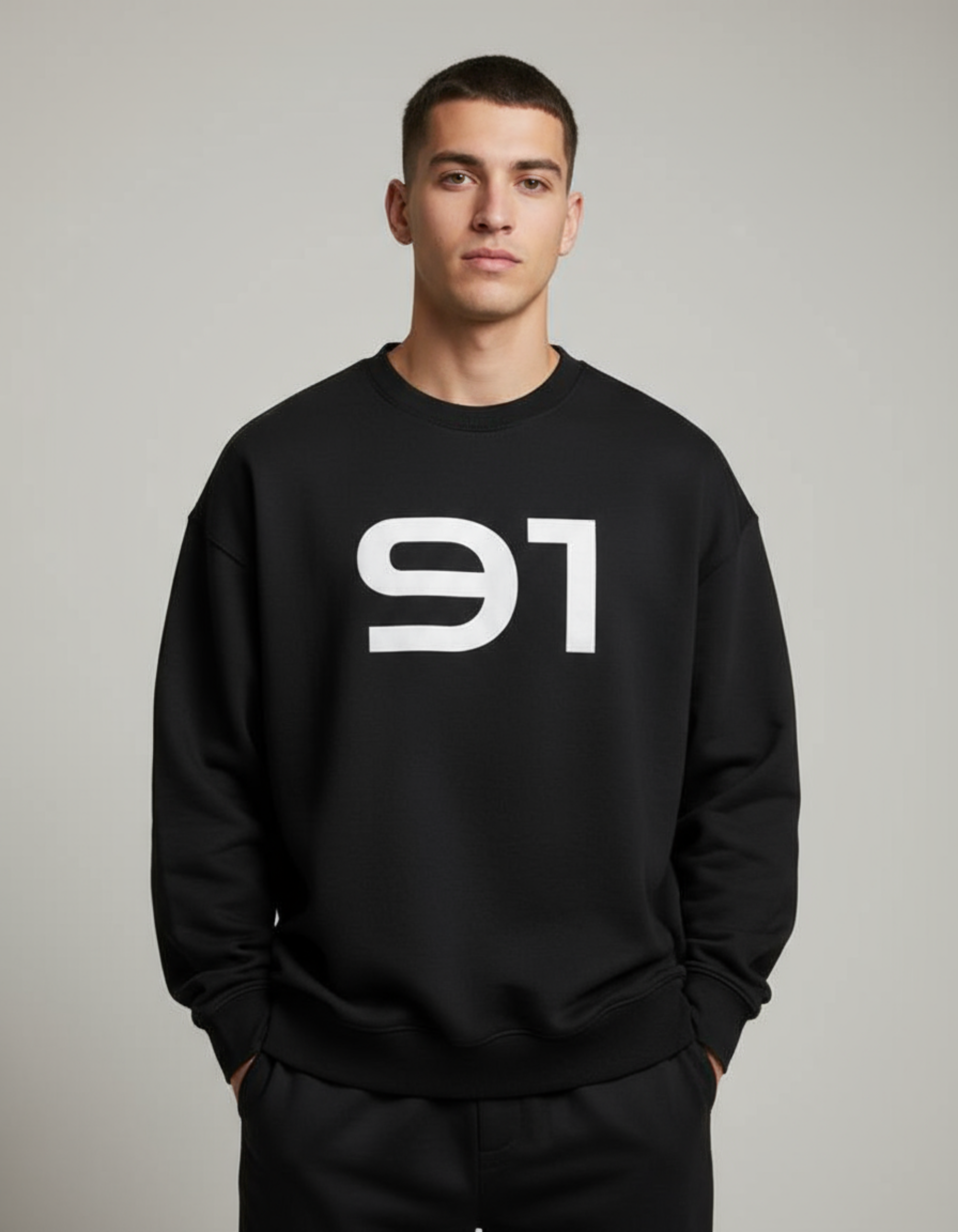 Black 91 Typography Oversized Sweatshirt
