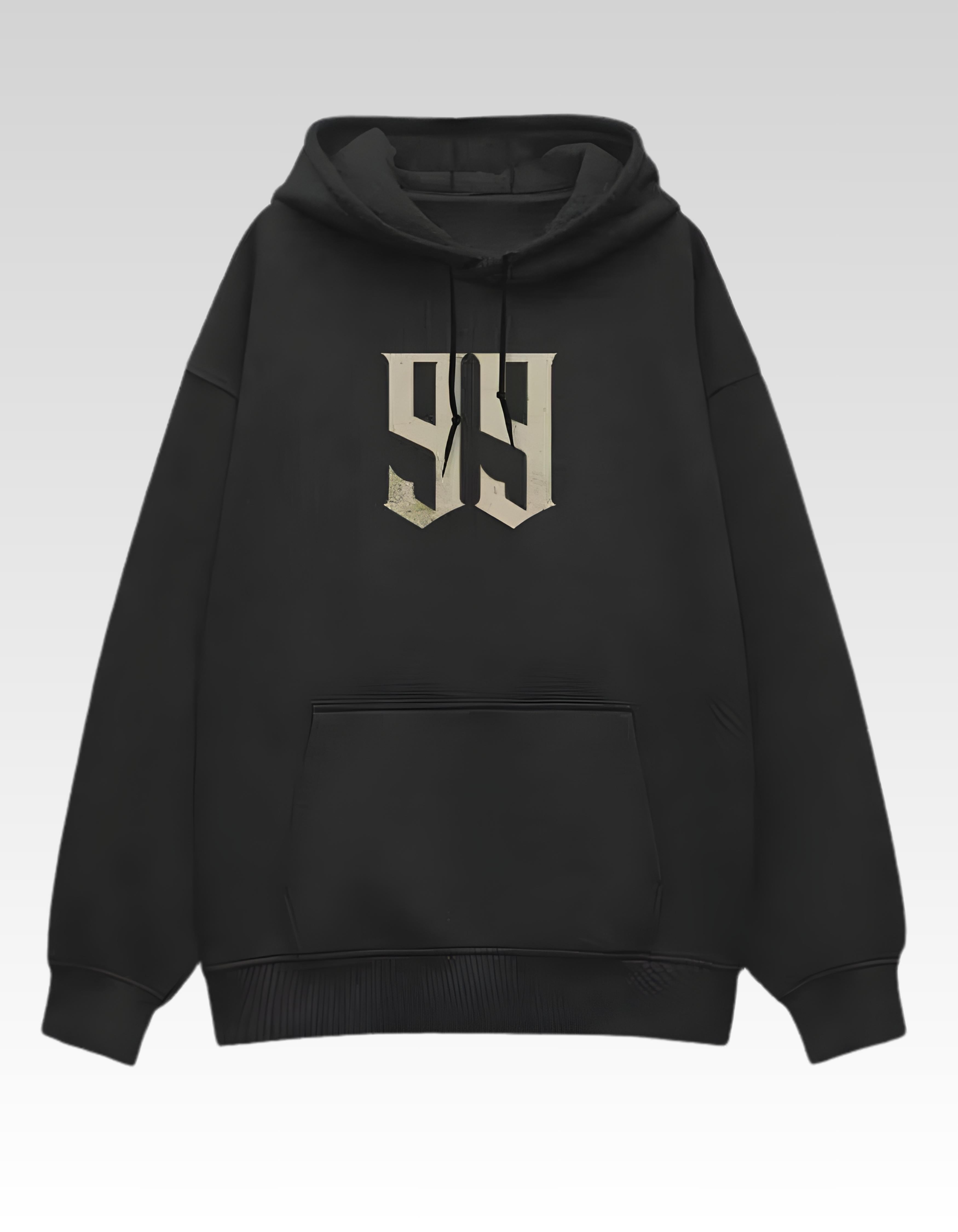 Black 99 Oversized Printed Hoodie