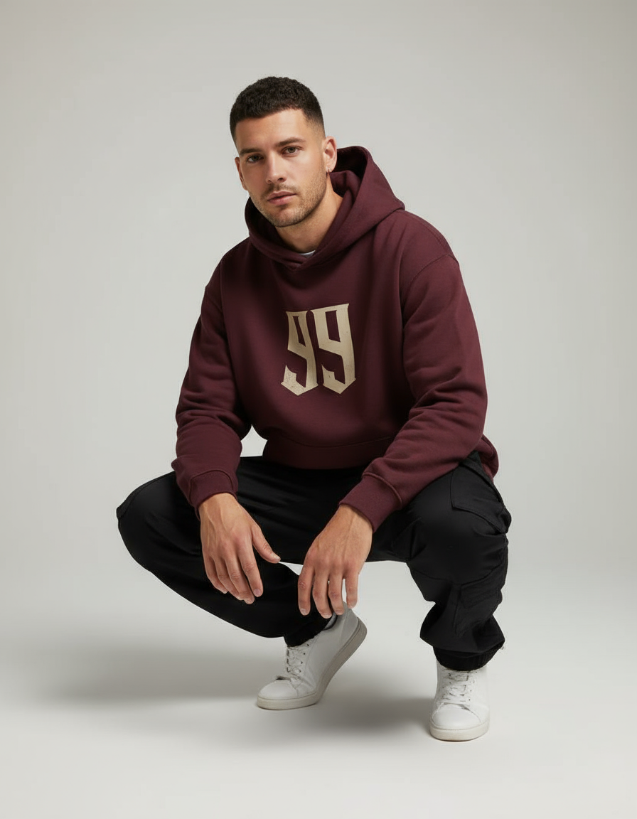 Maroon 99 Oversized Printed Hoodie