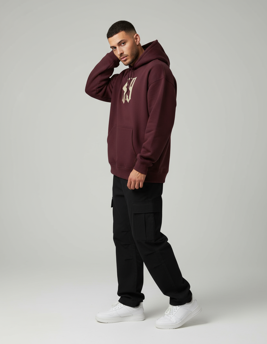 Maroon 99 Oversized Printed Hoodie