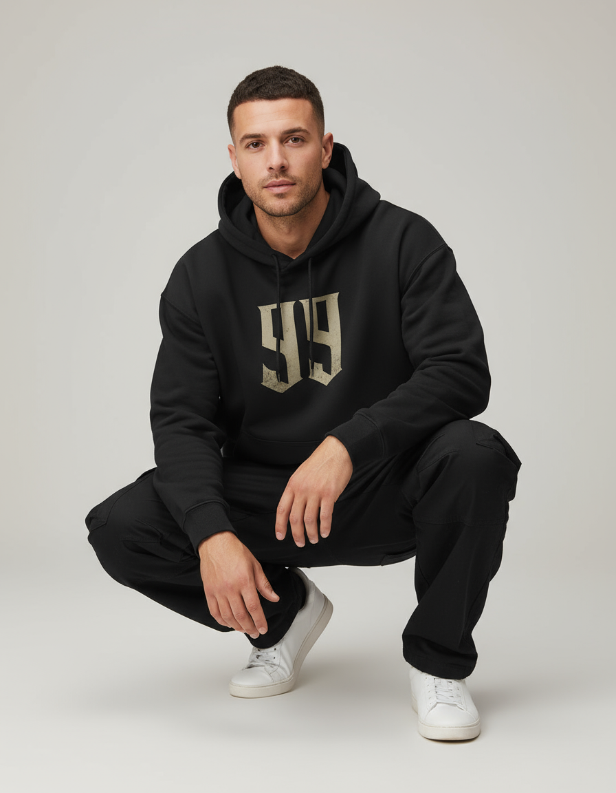 Black 99 Oversized Printed Hoodie