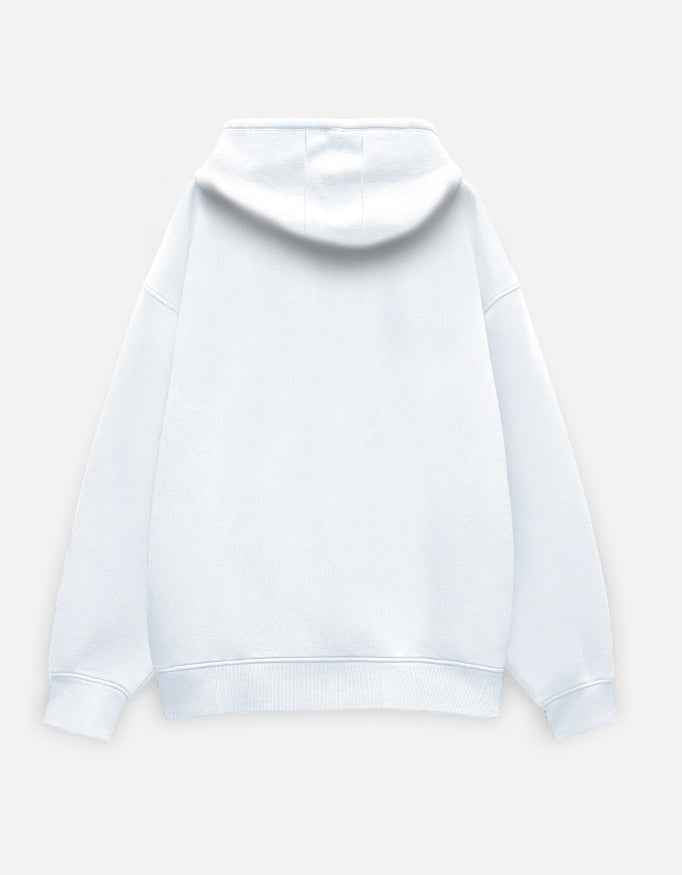 White Worldwide Typography Oversized Hoodie