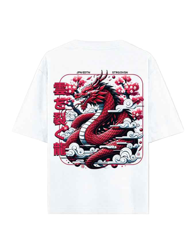 White Dragon Printed Oversized T-Shirt