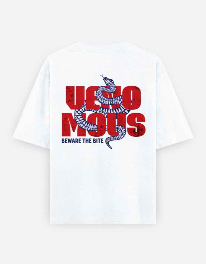 White Venomous Oversized Typography T-Shirt