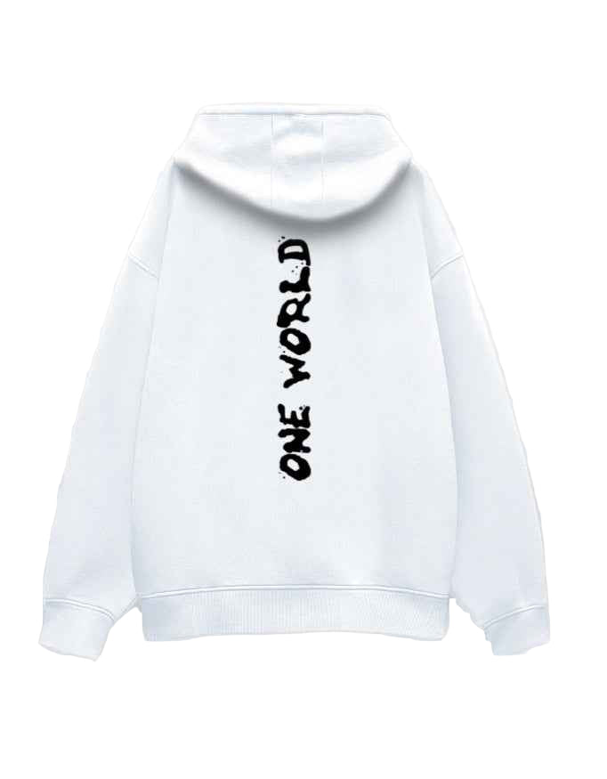 White One World Typography Oversized Hoodie
