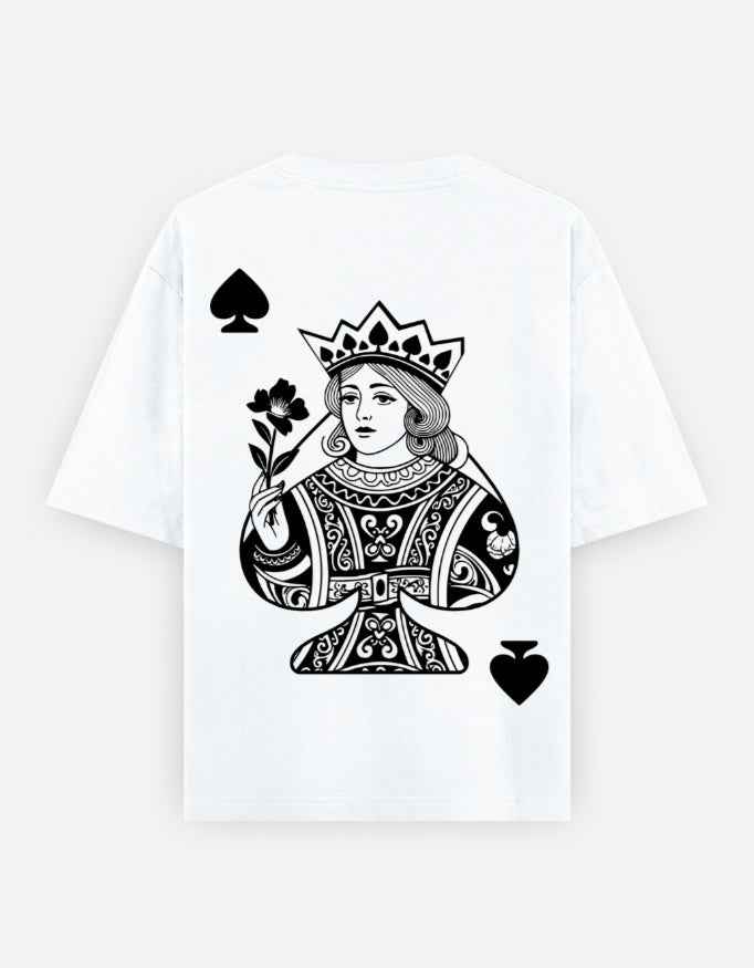 White Queen of Hearts Oversized Printed T-Shirt