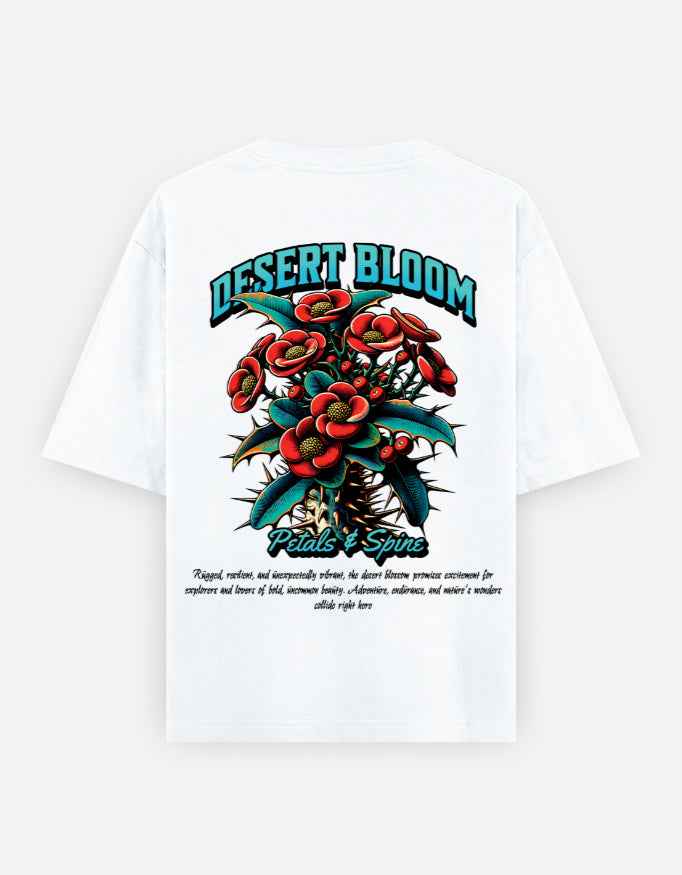White Desert Bloom Oversized Printed T-Shirt