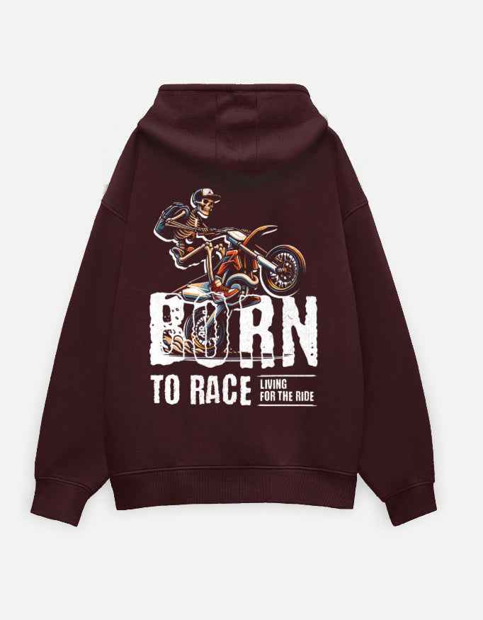 Maroon Born to Race Printed Oversized Hoodie