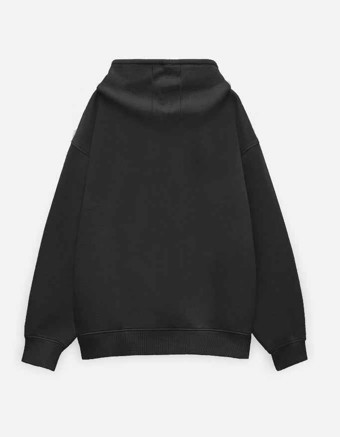 Black Fearless Embroidery Oversized Hoodie