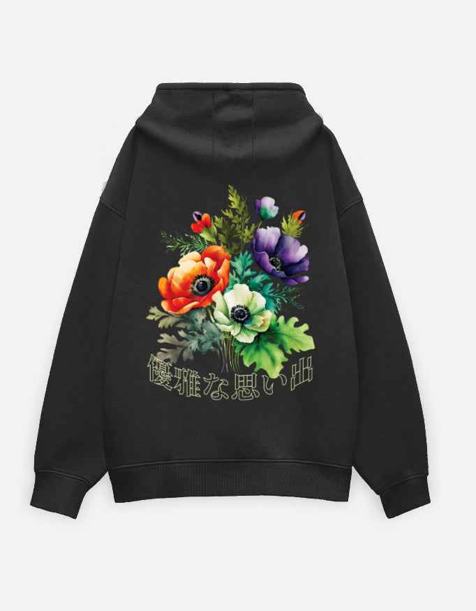 Black Floral Printed Oversized Hoodie