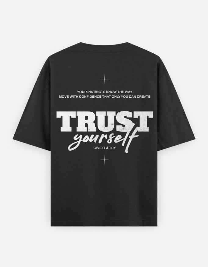 Black Trust Yourself Oversized Typography T-Shirt