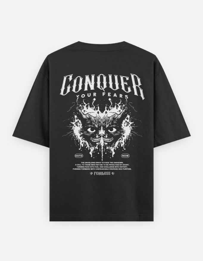 Black Conquer Your Fear Printed Oversized T-Shirt