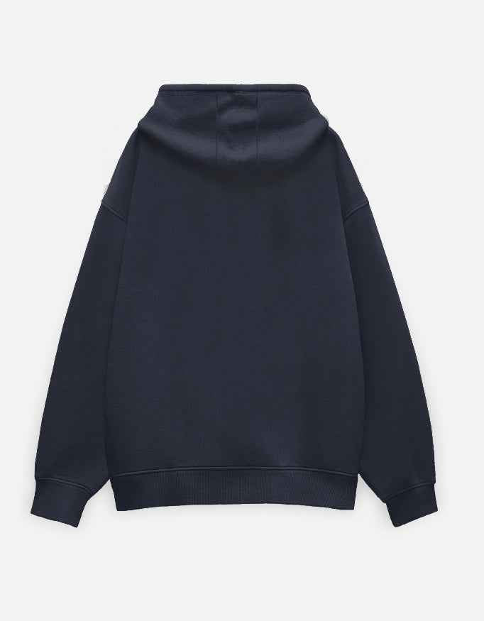 Navy Global Warning Typography Oversized Hoodie
