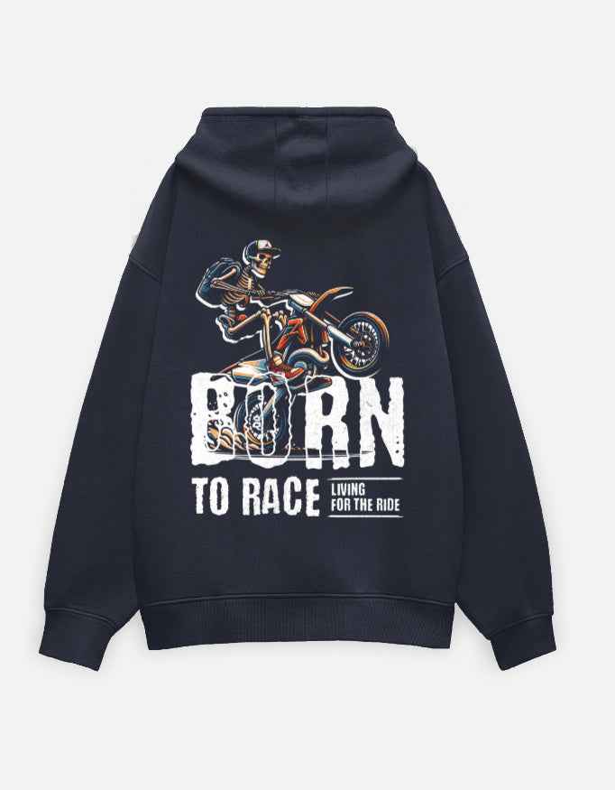 Navy Blue Born to Race Printed Oversized Hoodie
