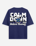 Royal Blue Calm Down Oversized Printed T-Shirt