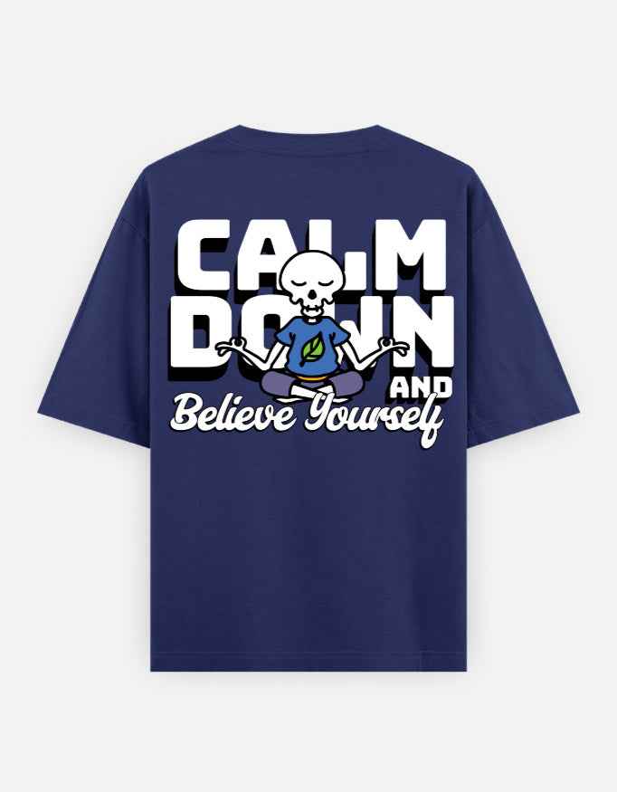 Royal Blue Calm Down Oversized Printed T-Shirt