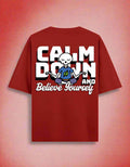 Red Calm Down Oversized Printed T-Shirt