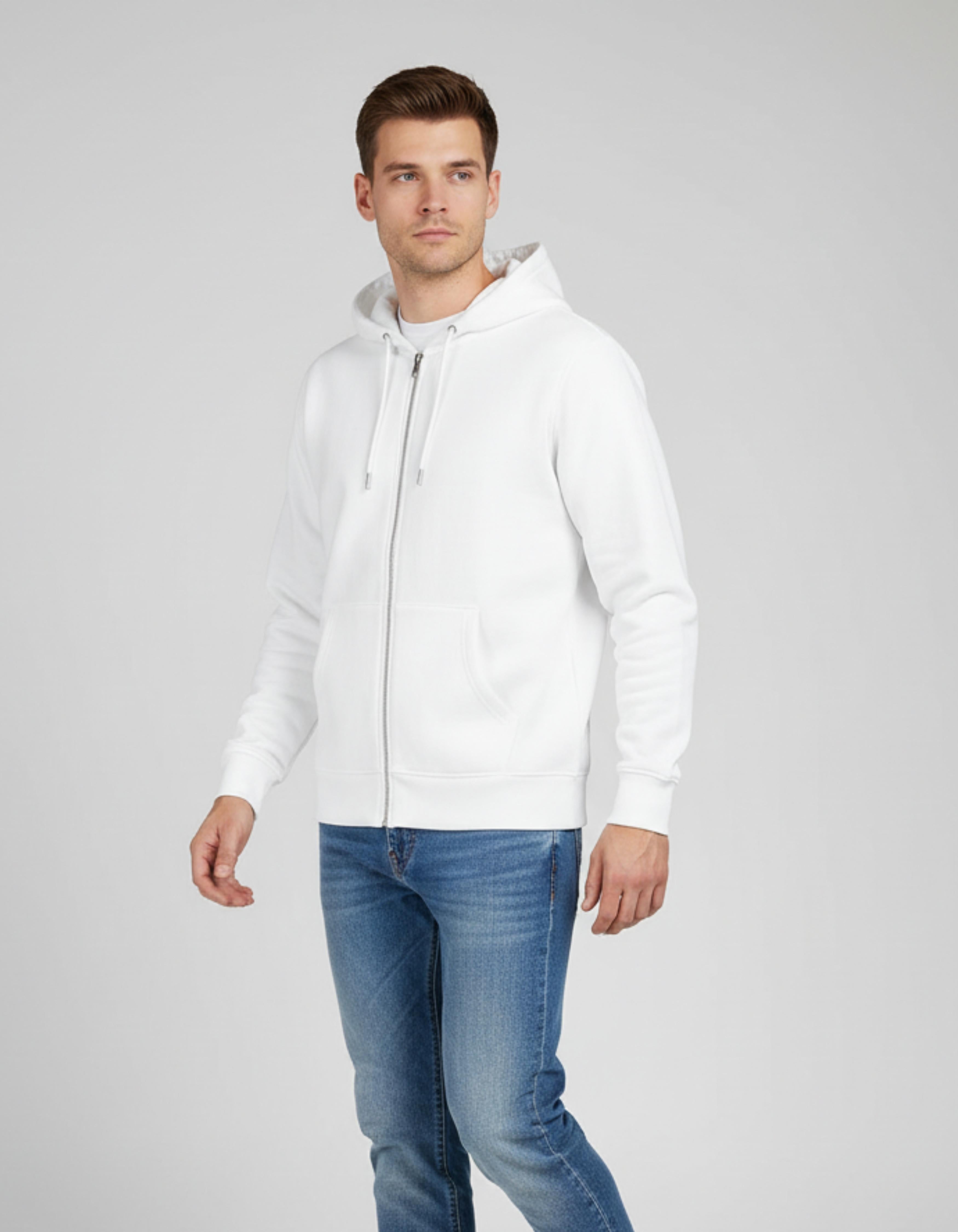 Basic White Zipped Hoodie