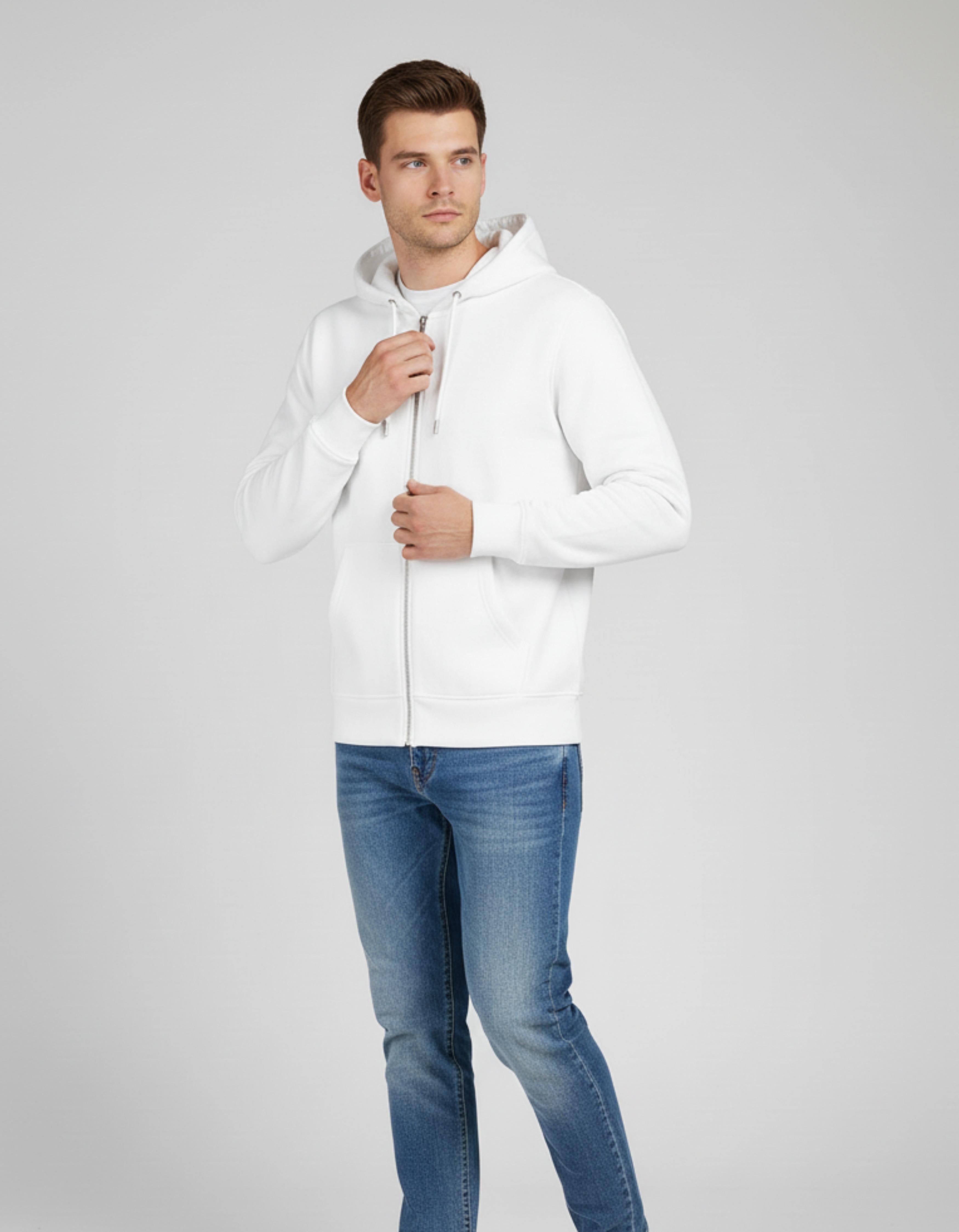 Basic White Zipped Hoodie