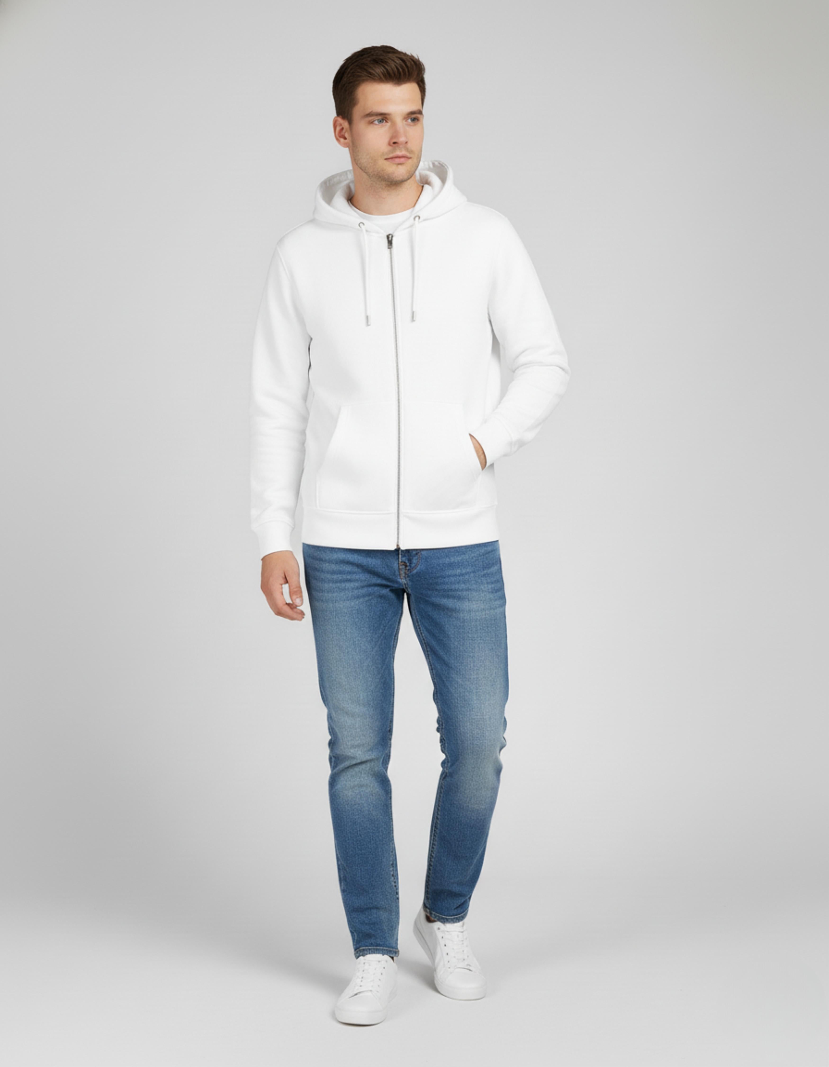 Basic White Zipped Hoodie