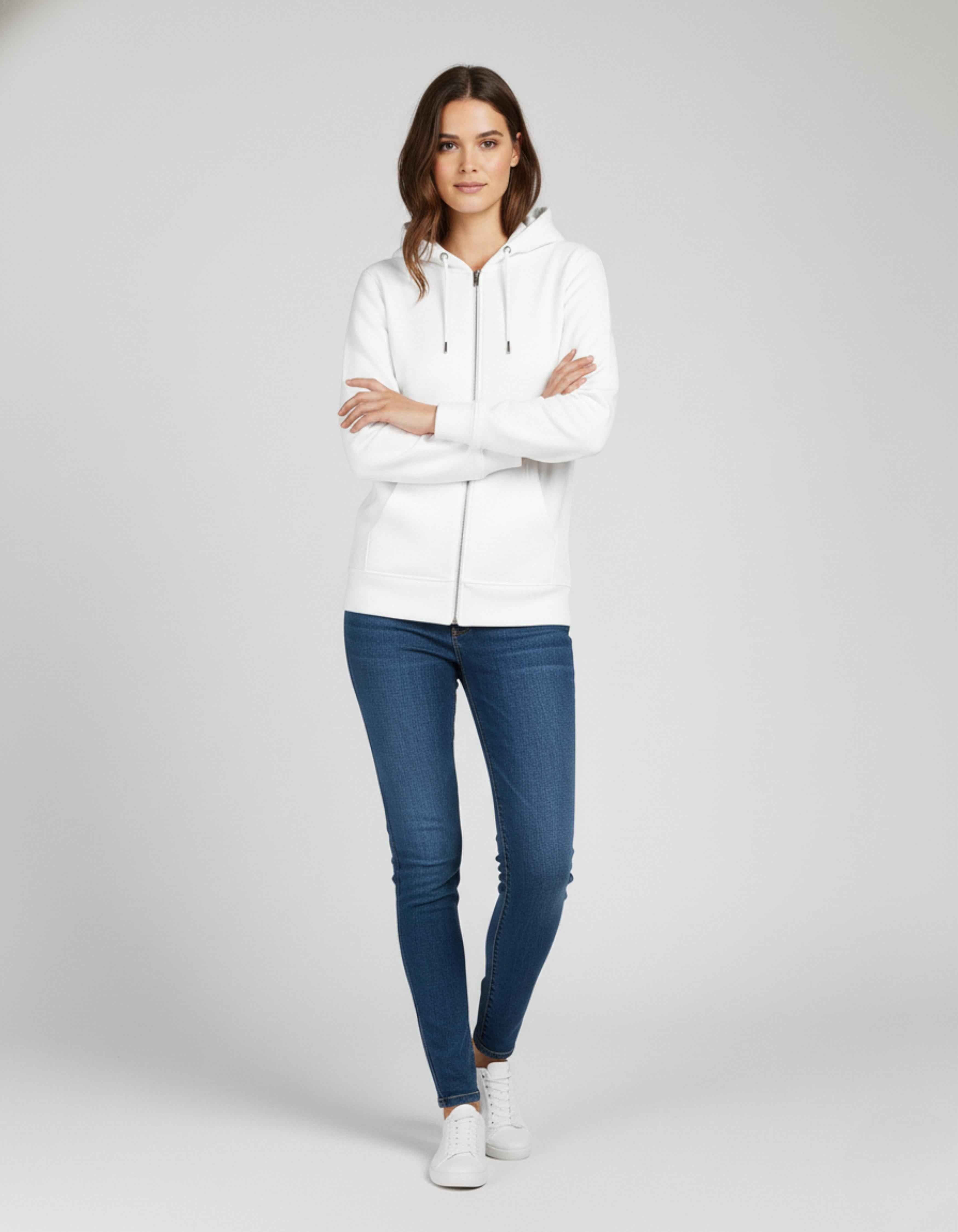 Basic White Zipped Hoodie