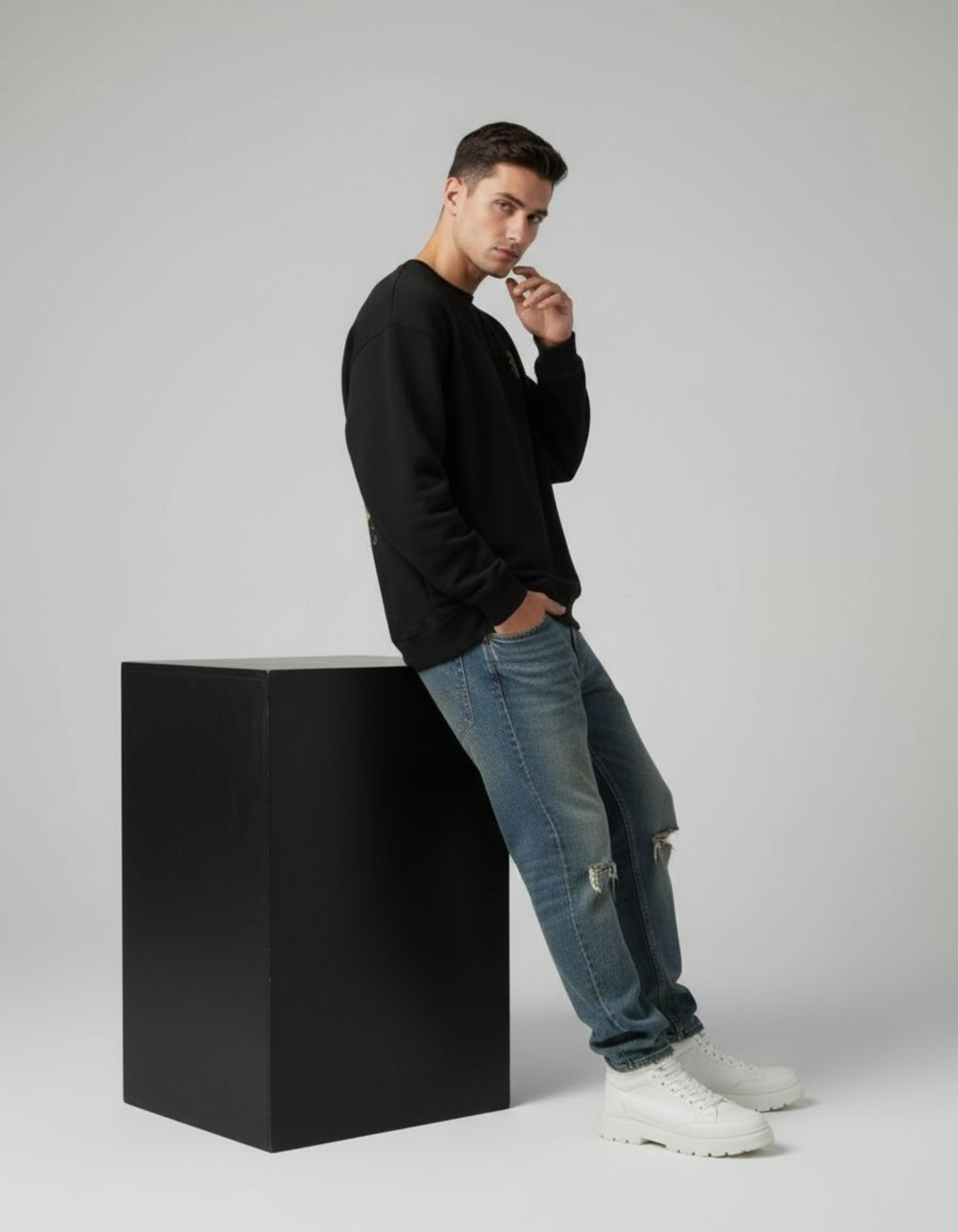 Black Floral Printed Oversized Sweatshirt