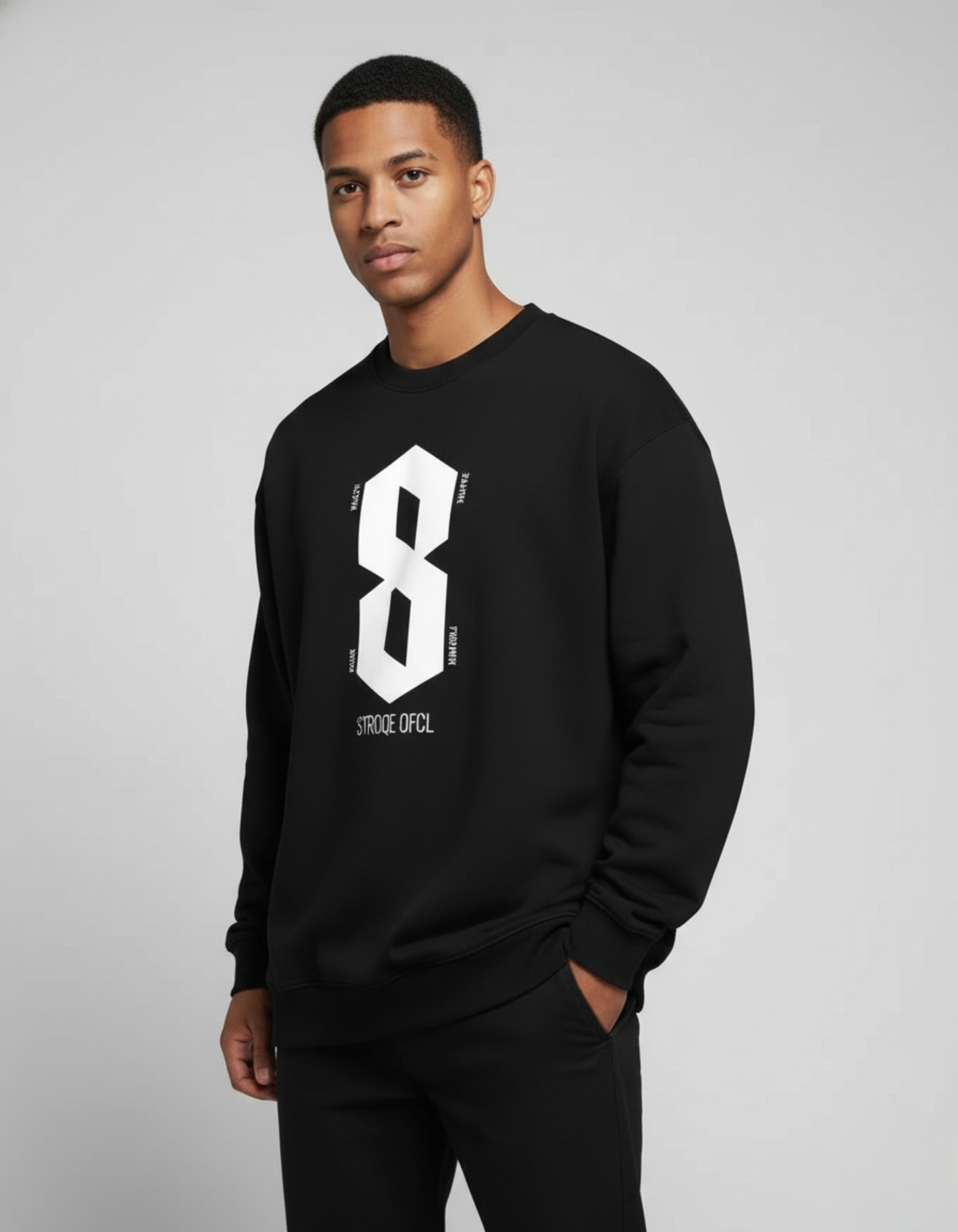 Black #8 Puff Print Oversized Sweatshirt