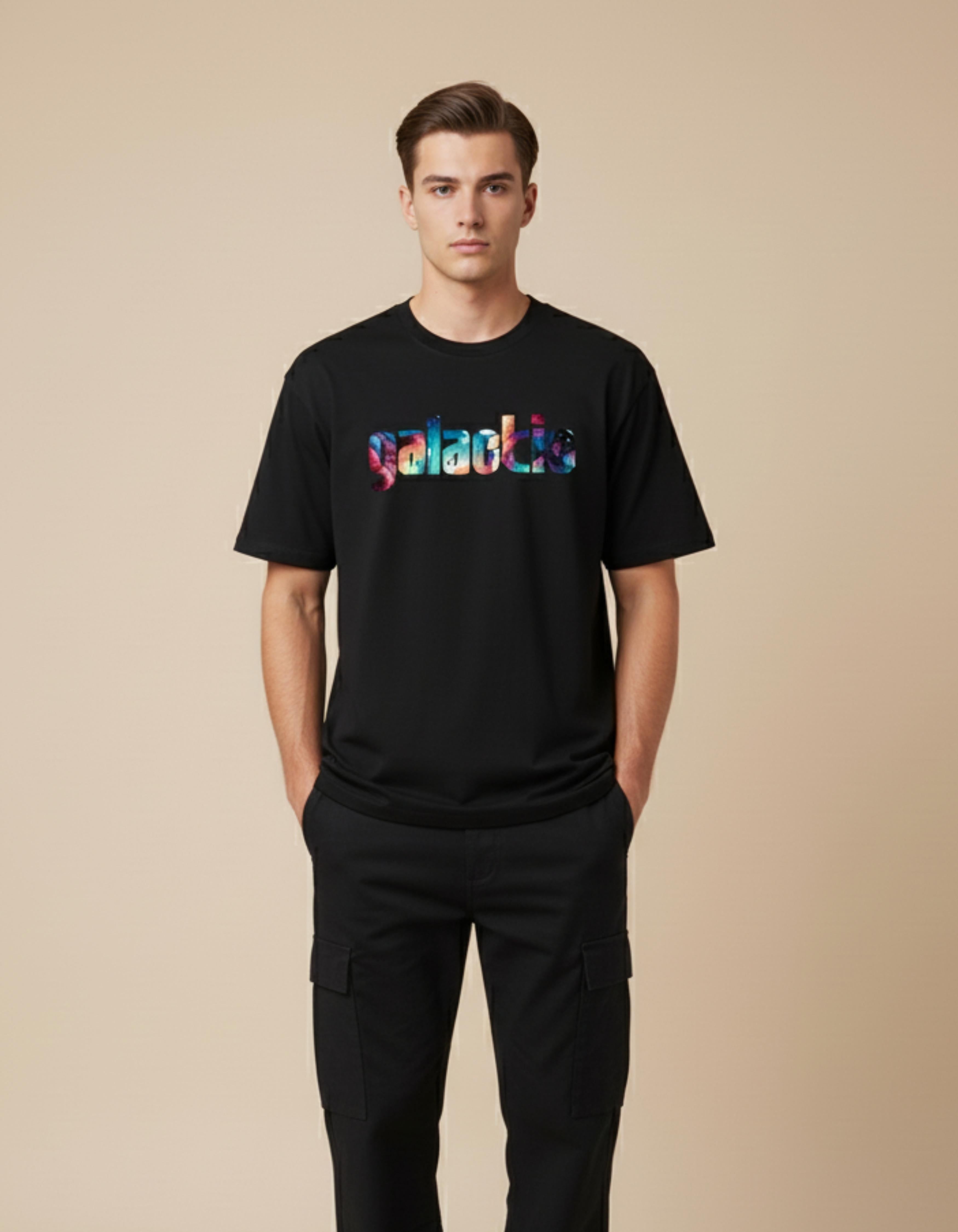 Black Galactic Typography T-shirt