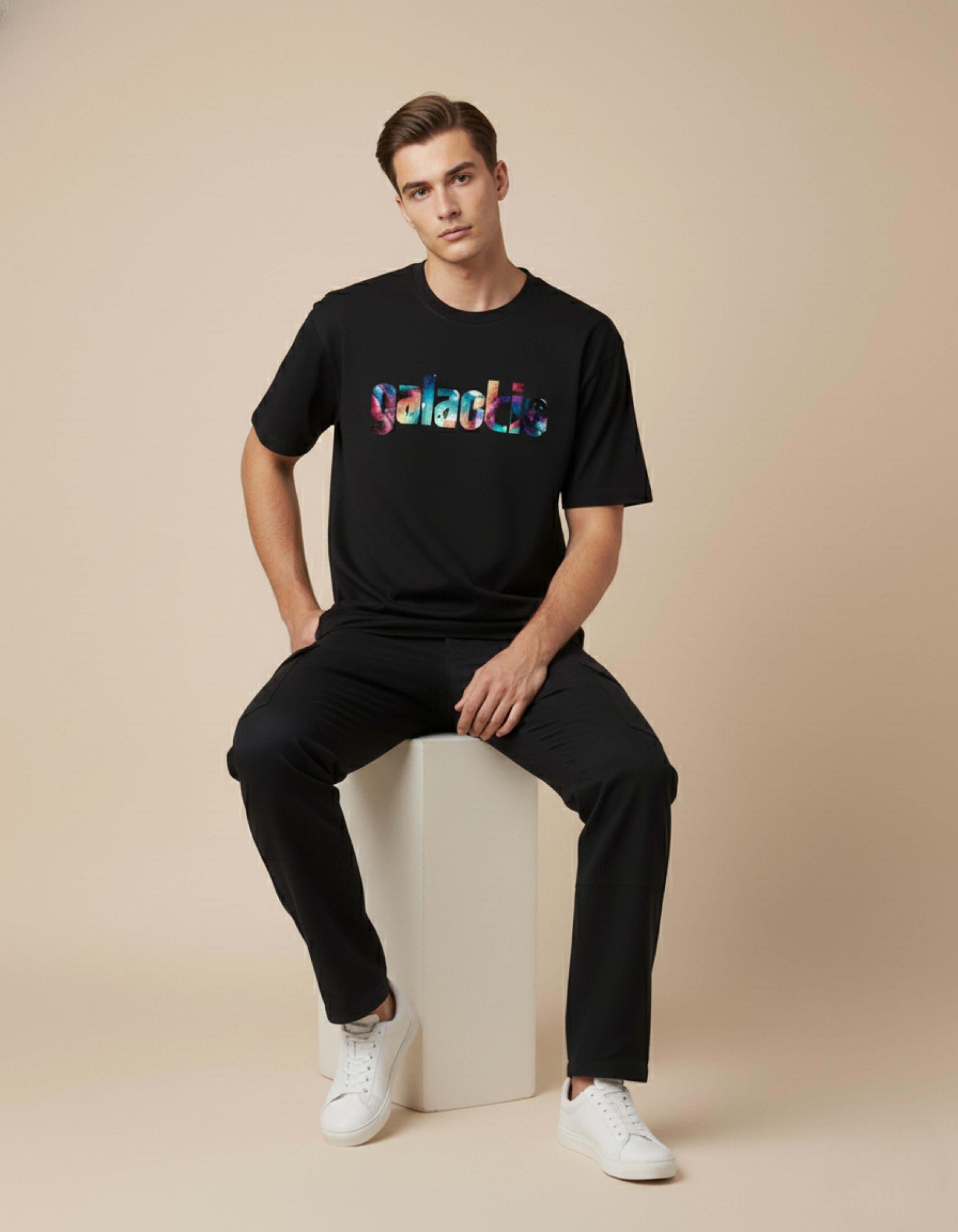 Black Galactic Typography T-shirt