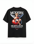 Black Modern Hearts Club Printed T-Shirt