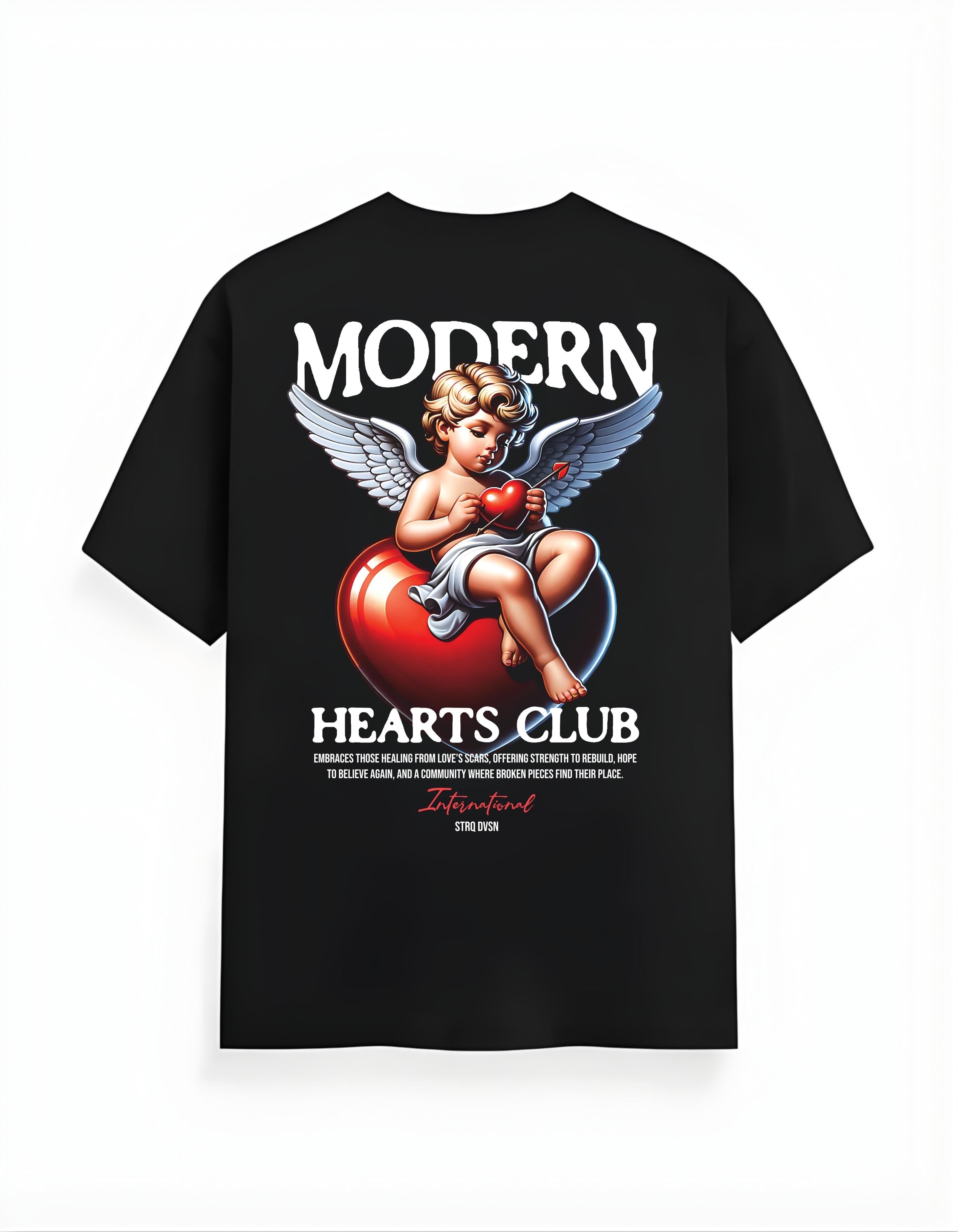 Black Modern Hearts Club Printed T-Shirt