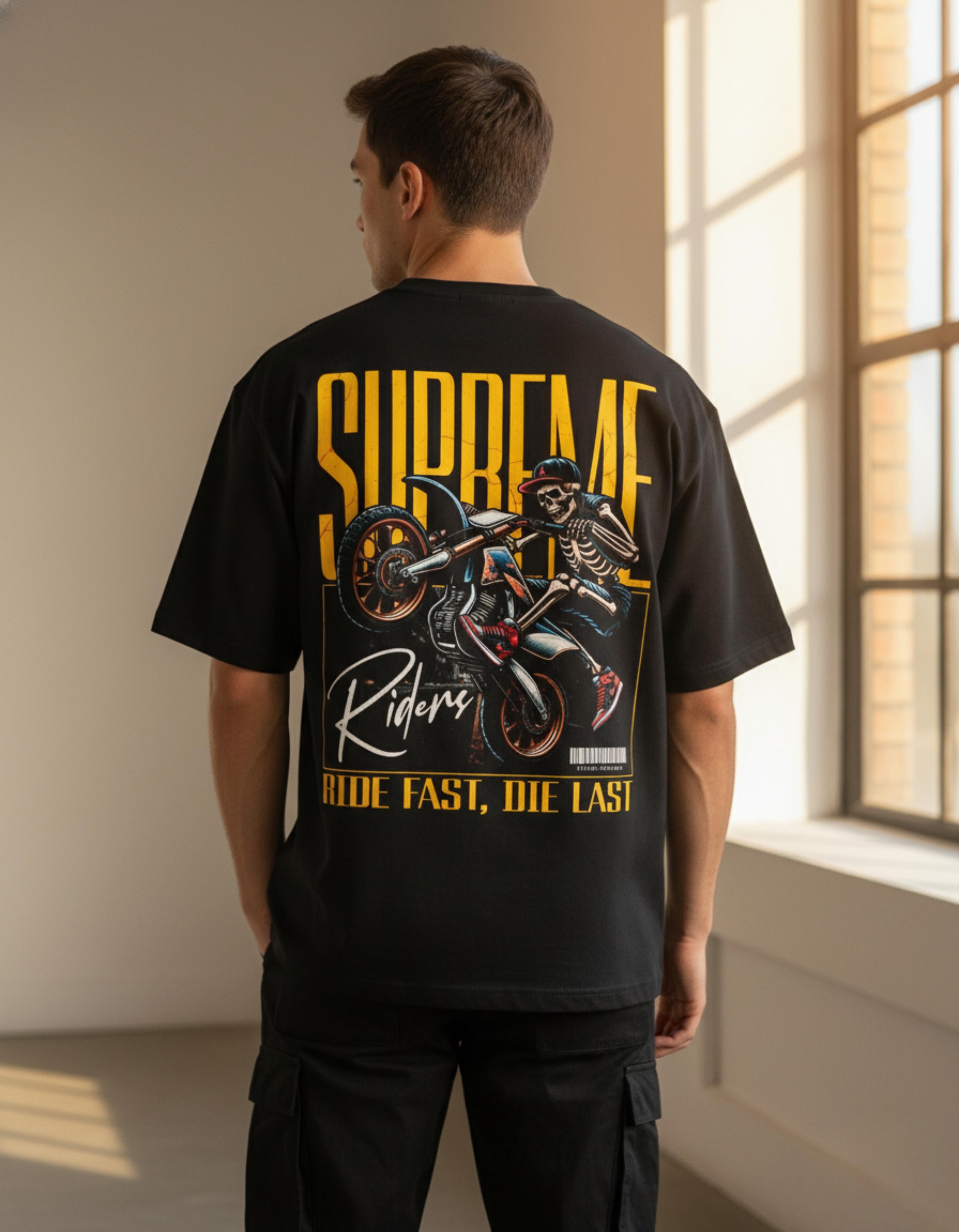 Black Supreme Riders Printed Oversized T-Shirt